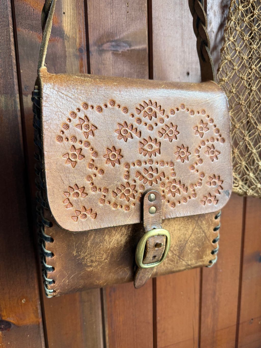Vintage Handmade Tooled Leather Bag