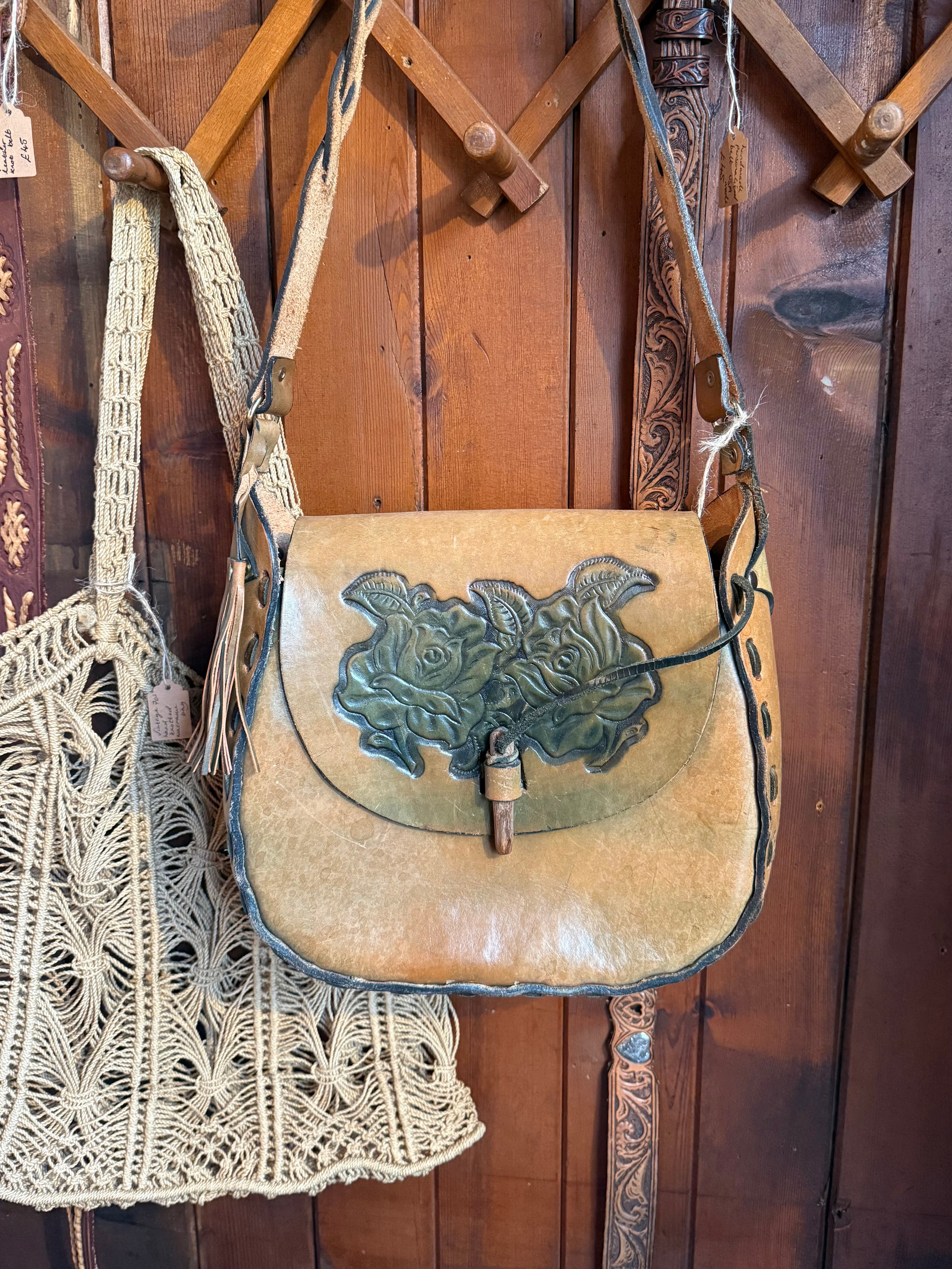 Vintage Tooled Leather Saddle Bag