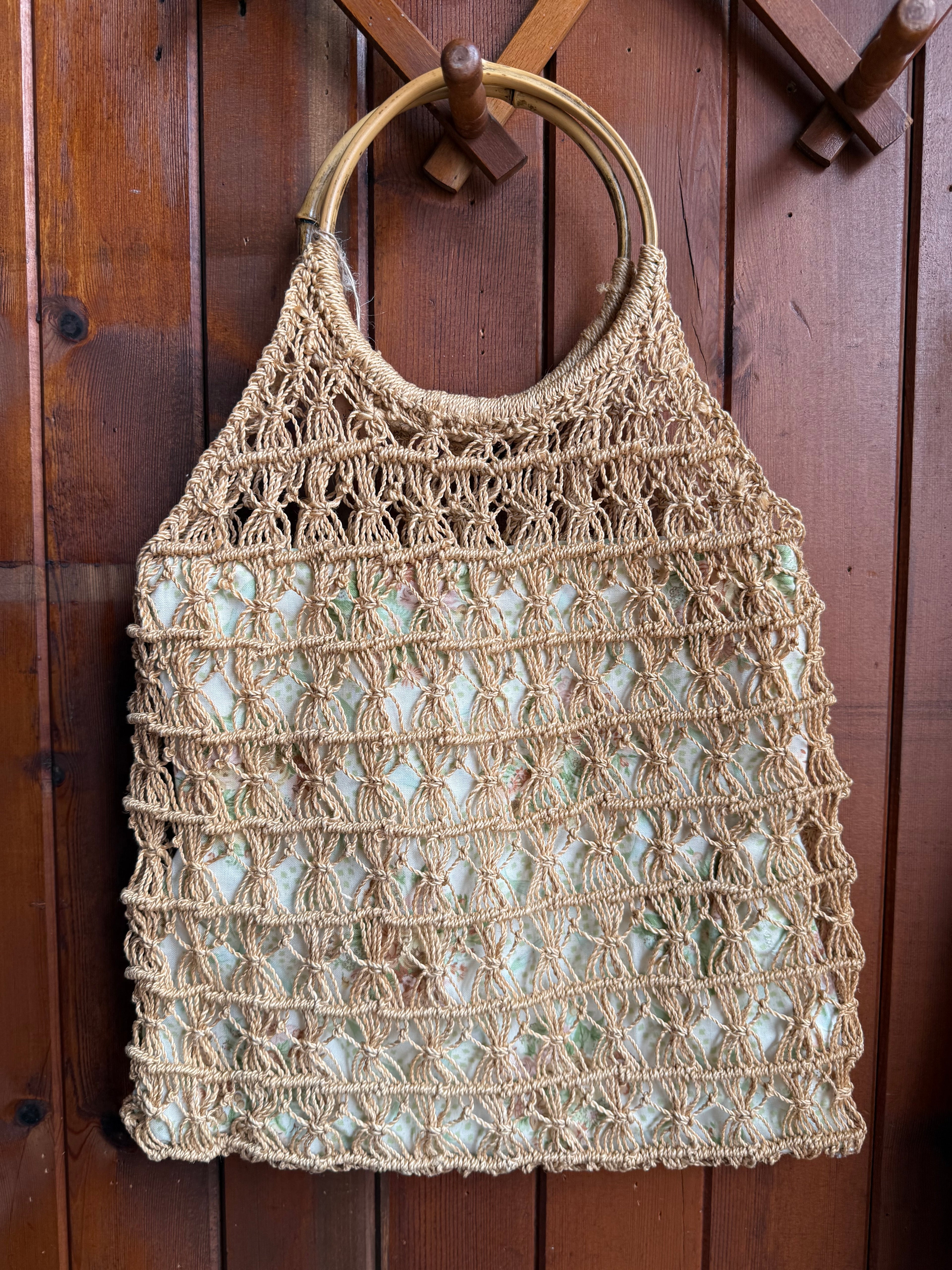 Vintage Lined Macramé Shopping Bag