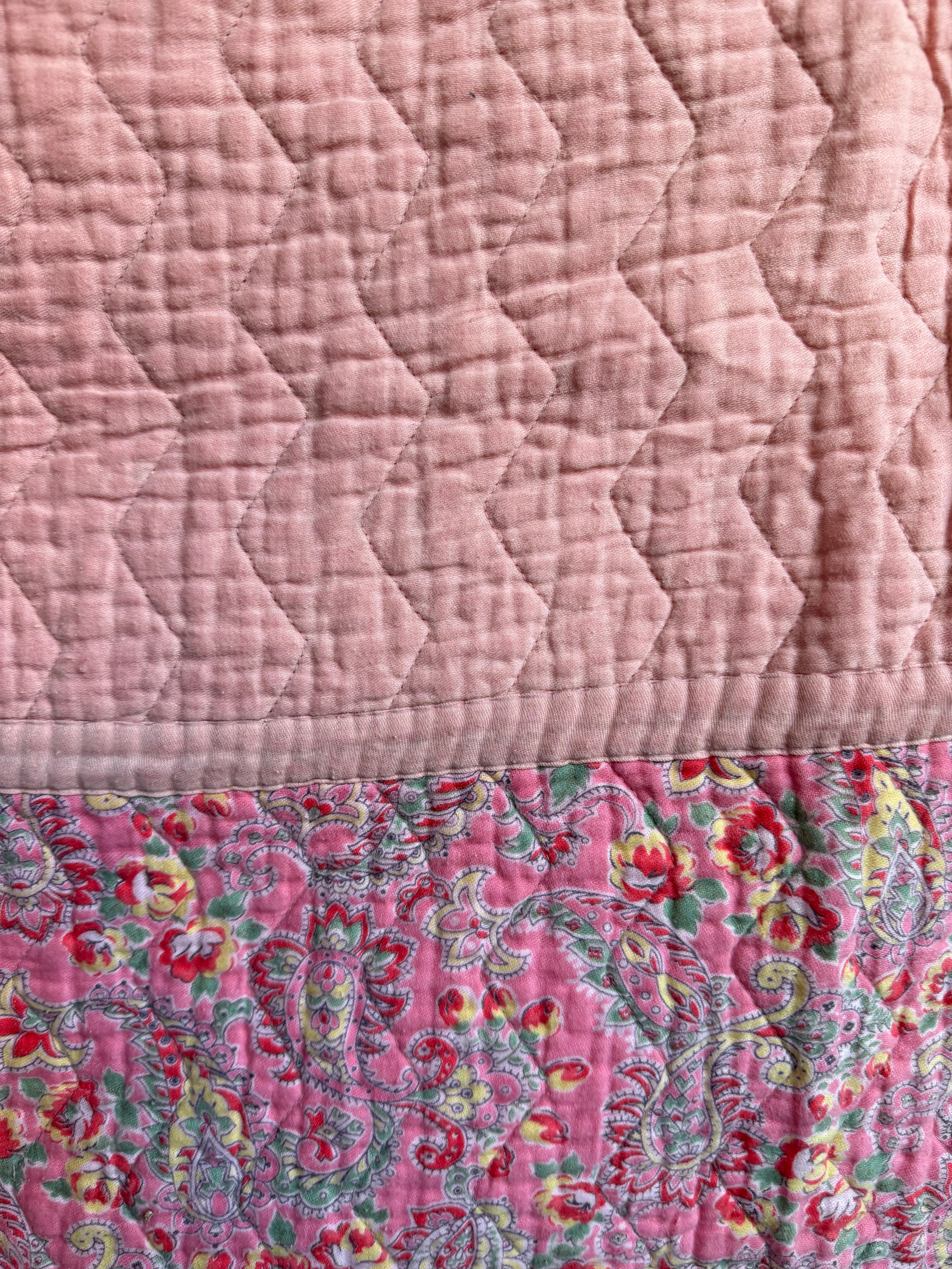 Vintage Pink Paisley Reversible Cotton Quilt