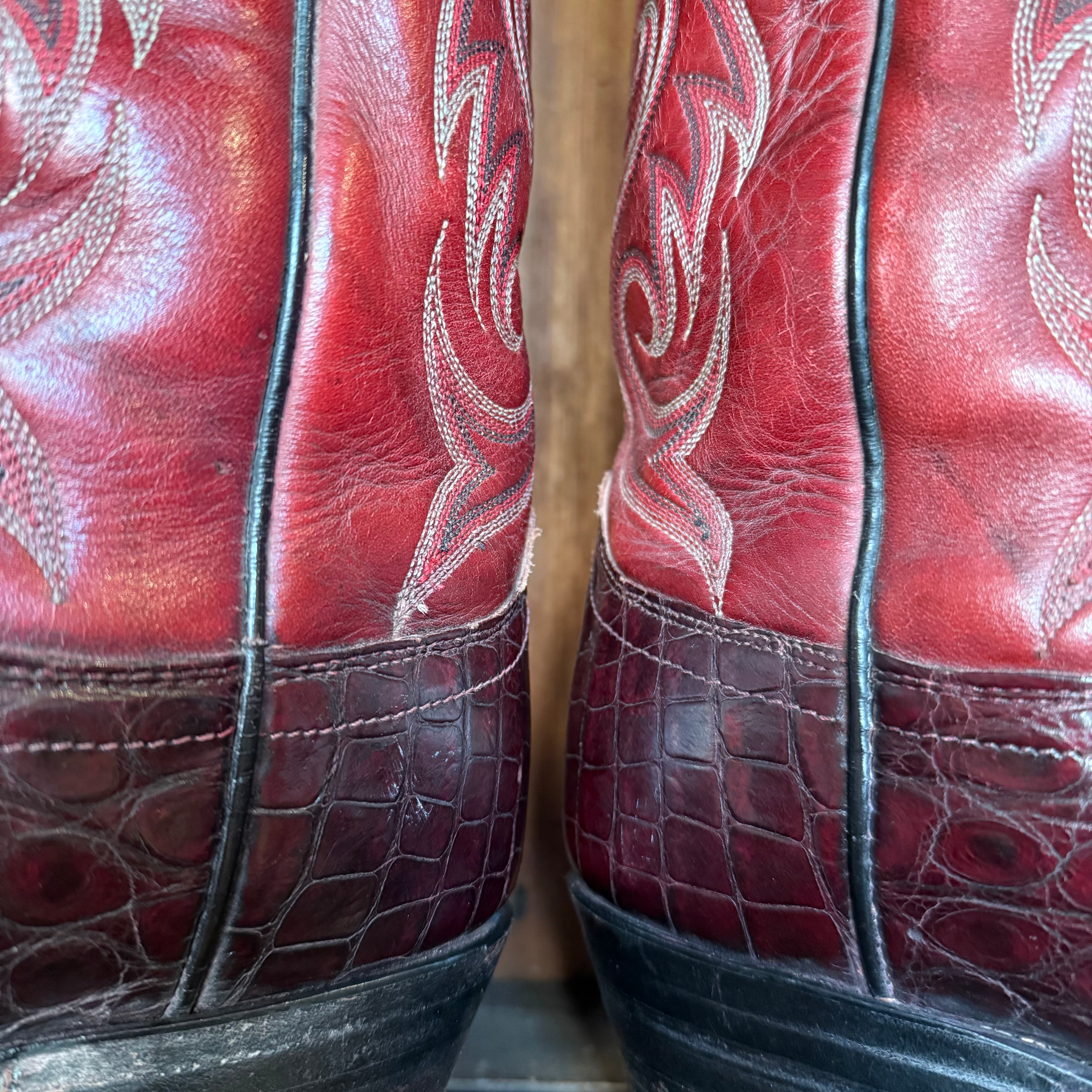UK 9 - Vintage 1980’s Red Croc Spiral Cowboy Boots