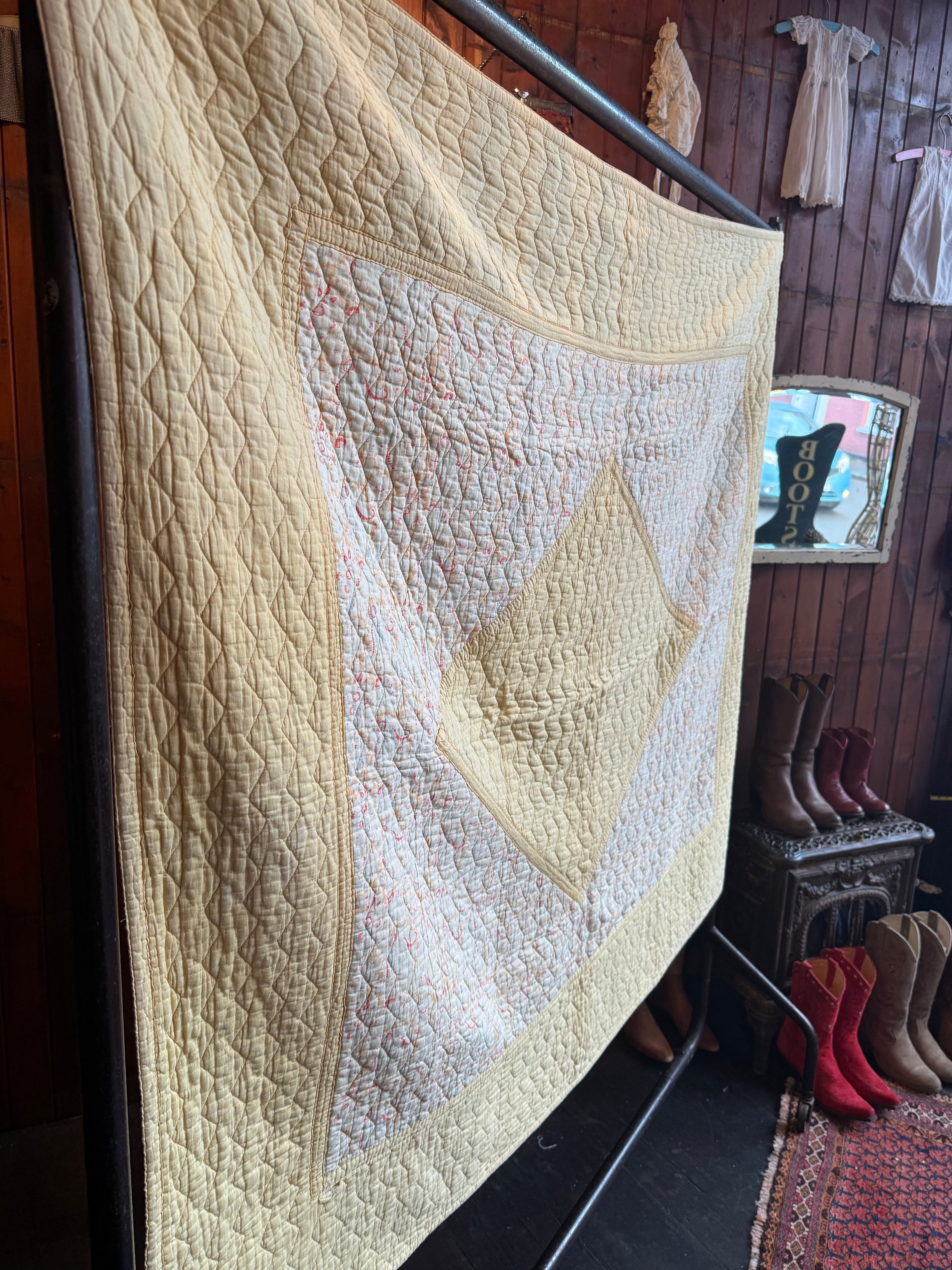 1930s/40s Lemon Yellow Reversible Paisley Quilt
