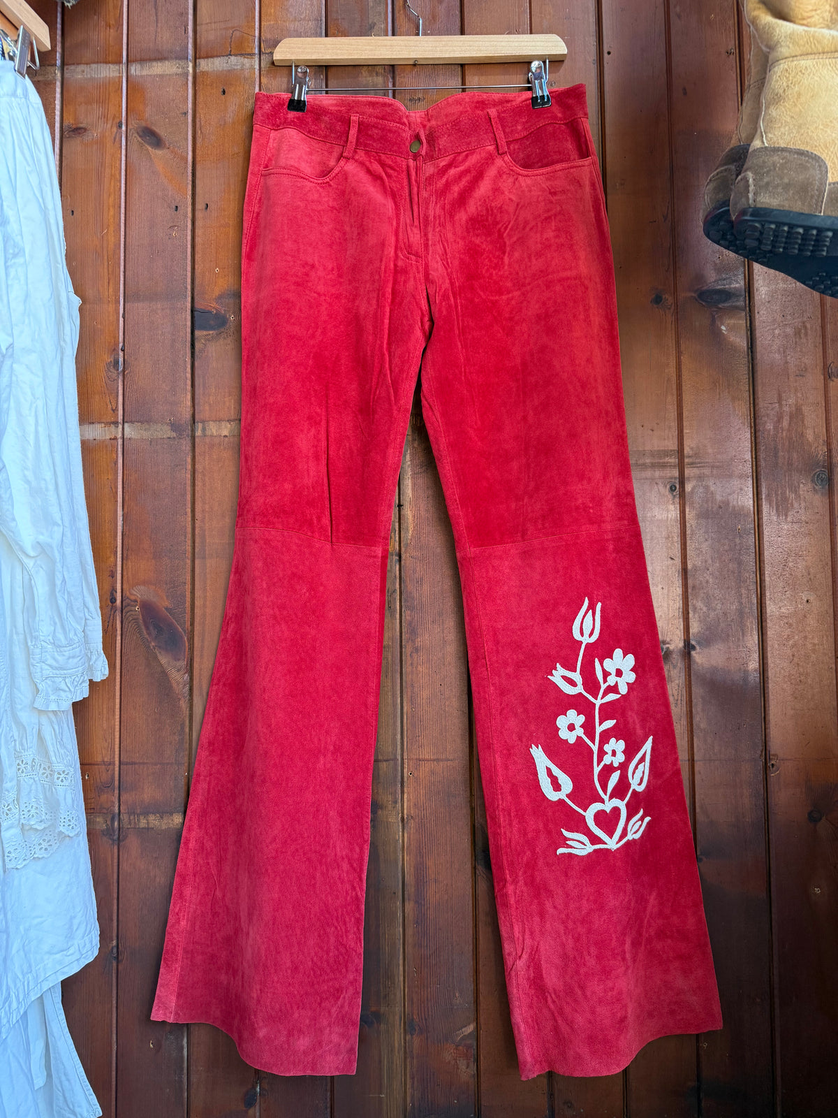 90’s Red Suede Folk Flares