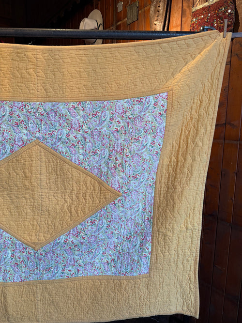 1930s/40s Yellow and Pink Reversible Paisley Quilt