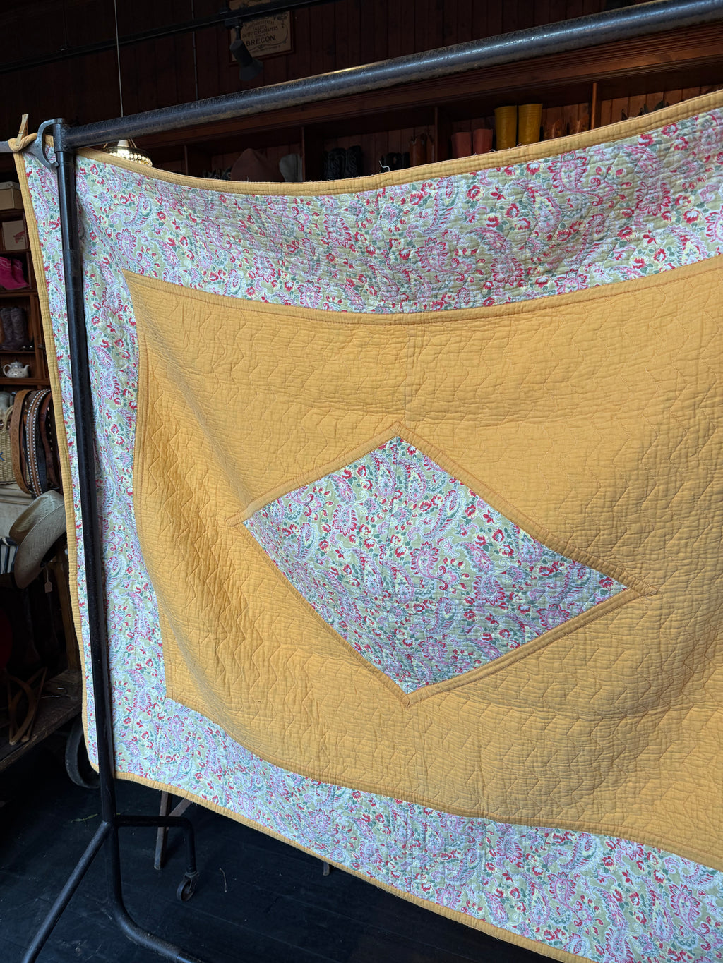 1930s/40s Yellow and Pink Reversible Paisley Quilt