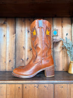UK 8 - Vintage rare Frye tan flower tulip boots