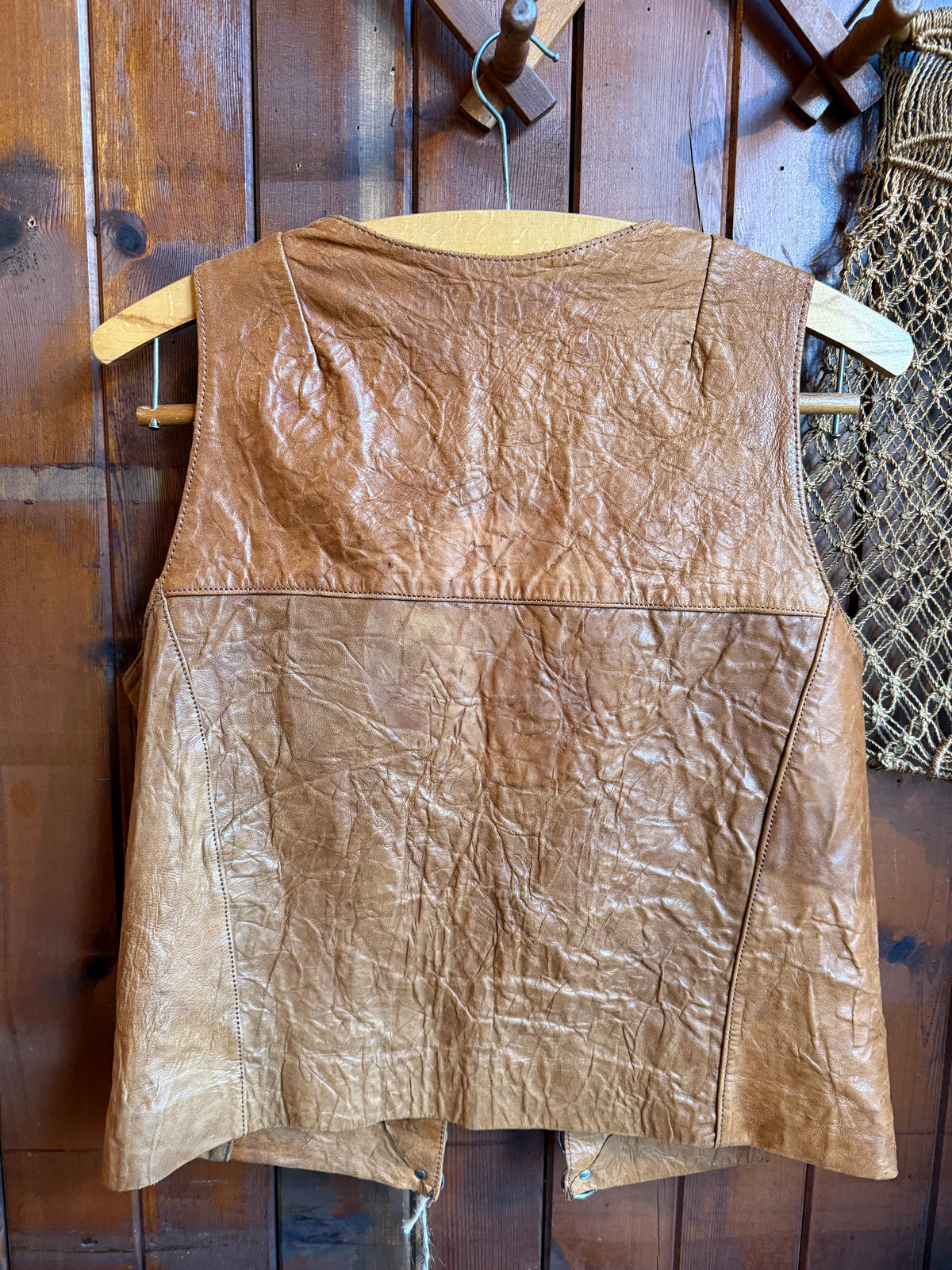 Vintage 1970s French Leather Waistcoat
