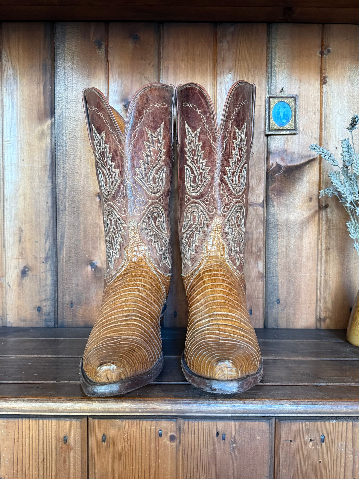 UK 7.5 - Vintage Exotic Teju Lizard 90s Lucchese Cowboy Boots