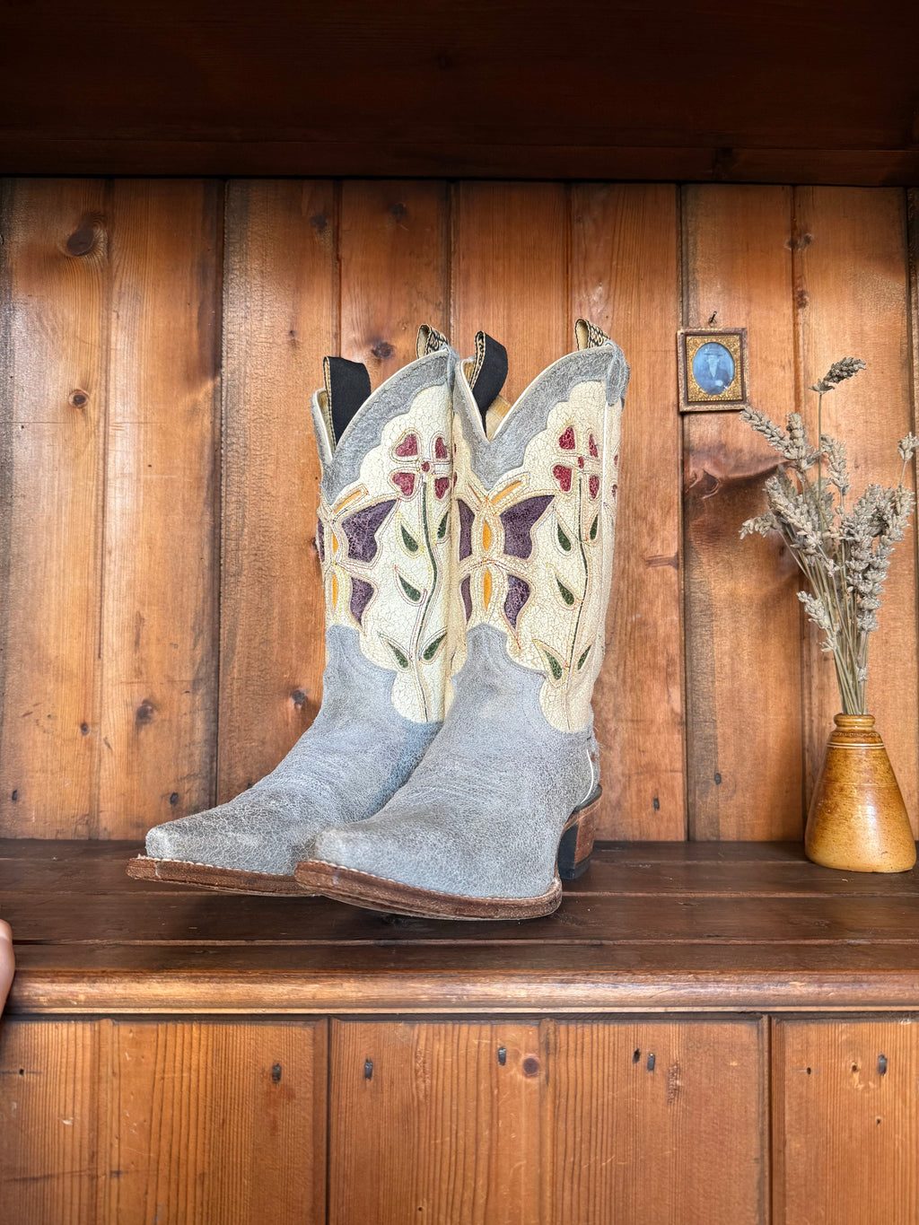 UK 5 - 2000’s ‘Justin Vintage’ Floral Butterfly Inlay Cowboy Boots