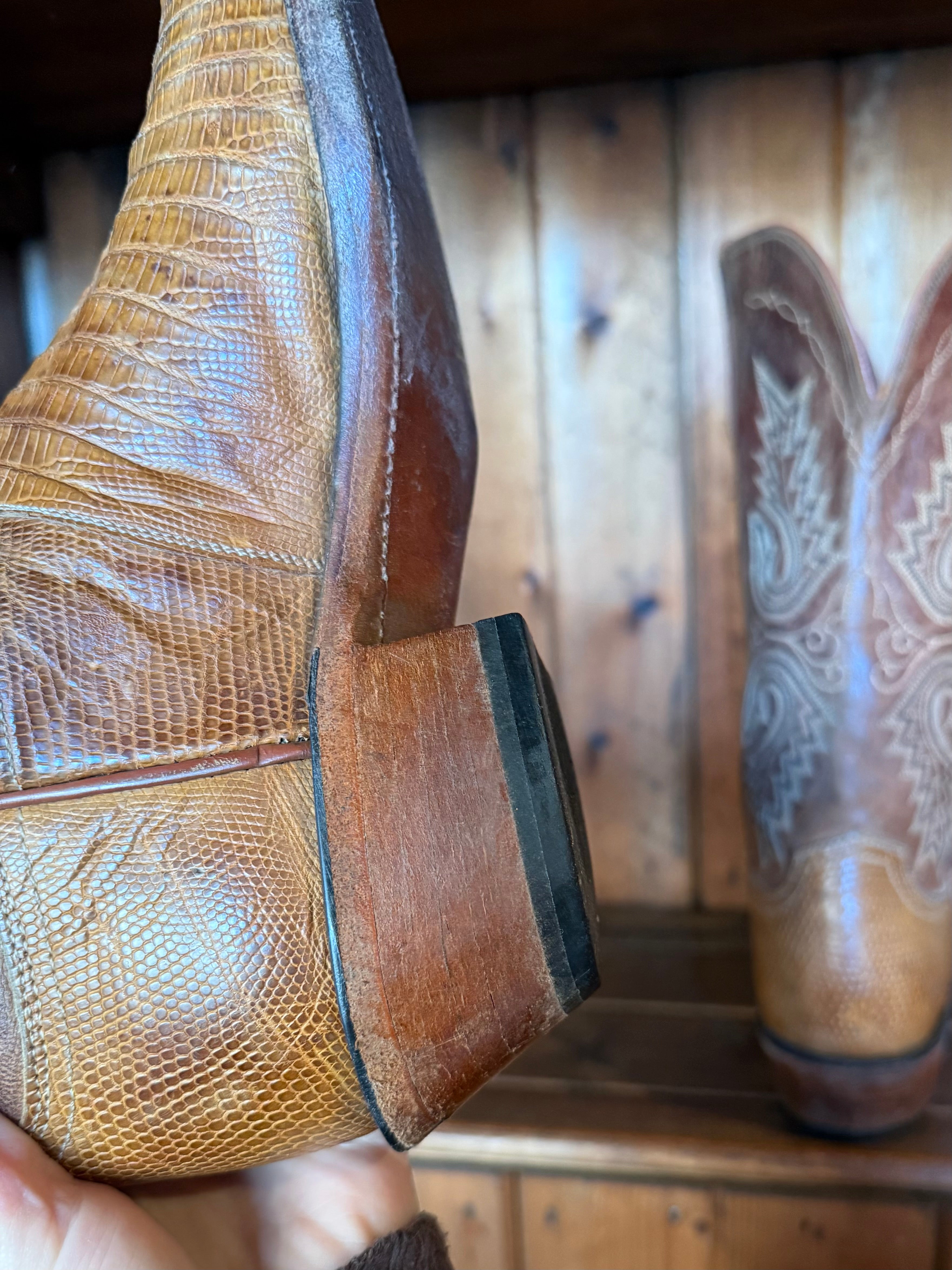 UK 7.5 - Vintage Exotic Teju Lizard 90s Lucchese Cowboy Boots