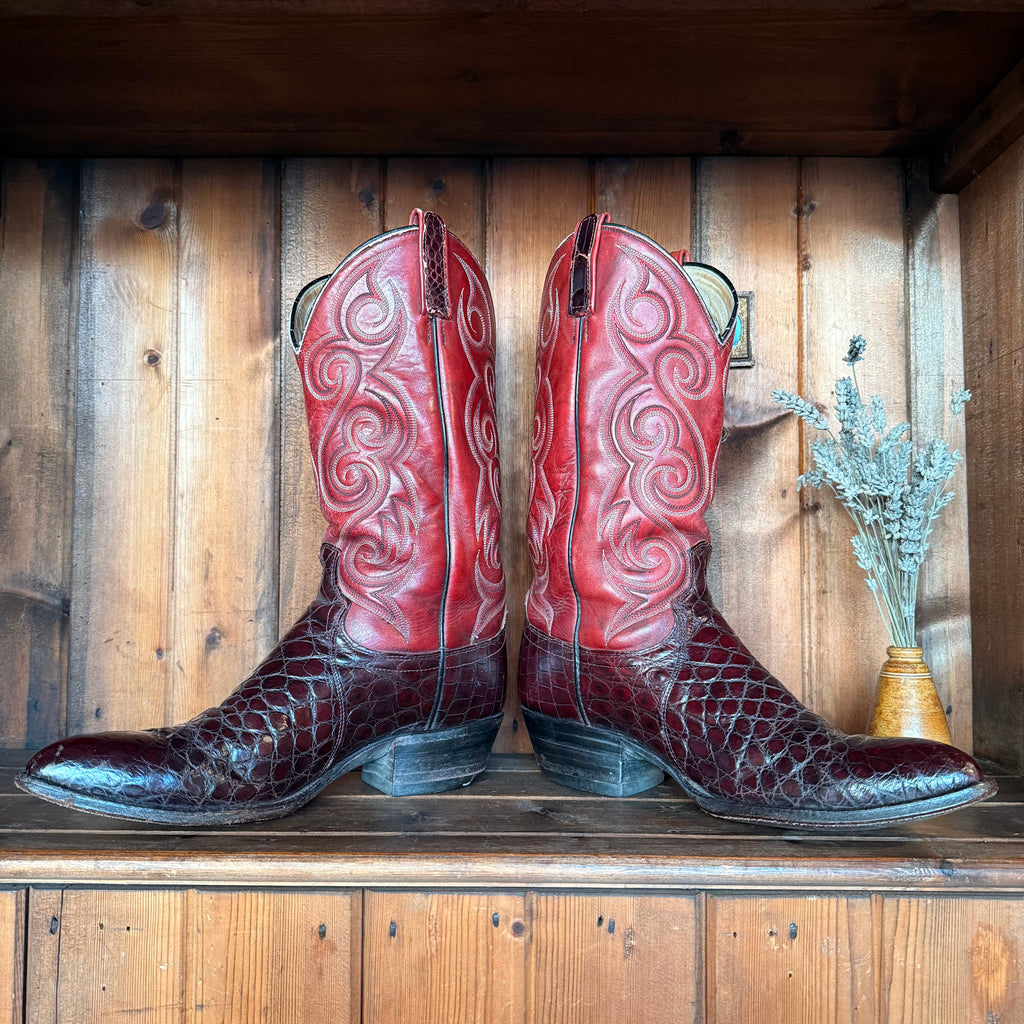UK 9 - Vintage 1980’s Red Croc Spiral Cowboy Boots