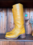 UK 8 - Vintage 1970’s Yellow Longhorn Frye Campus Boots