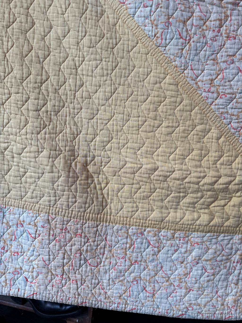 1930s/40s Lemon Yellow Reversible Paisley Quilt