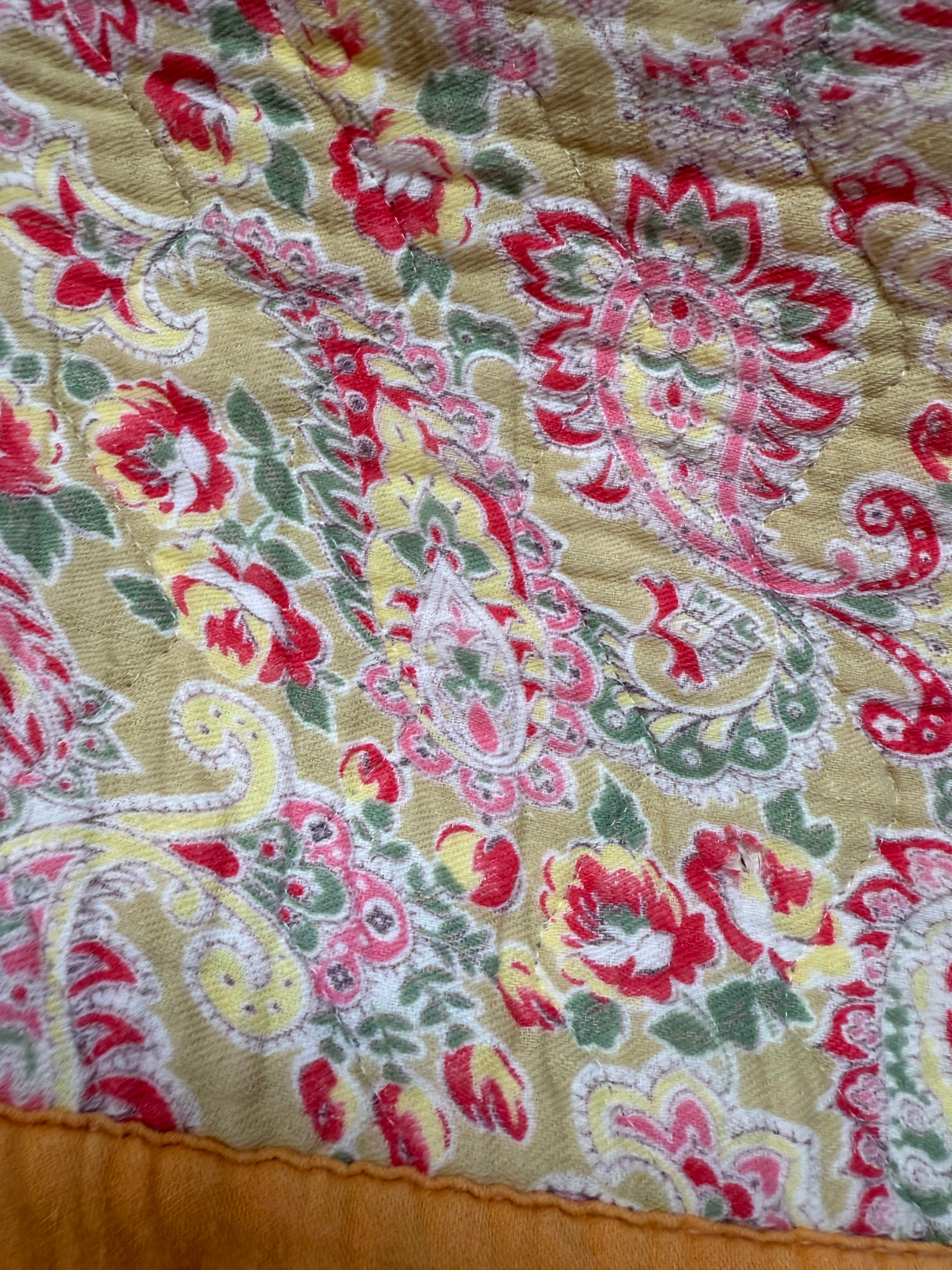 1930s/40s Yellow and Pink Reversible Paisley Quilt