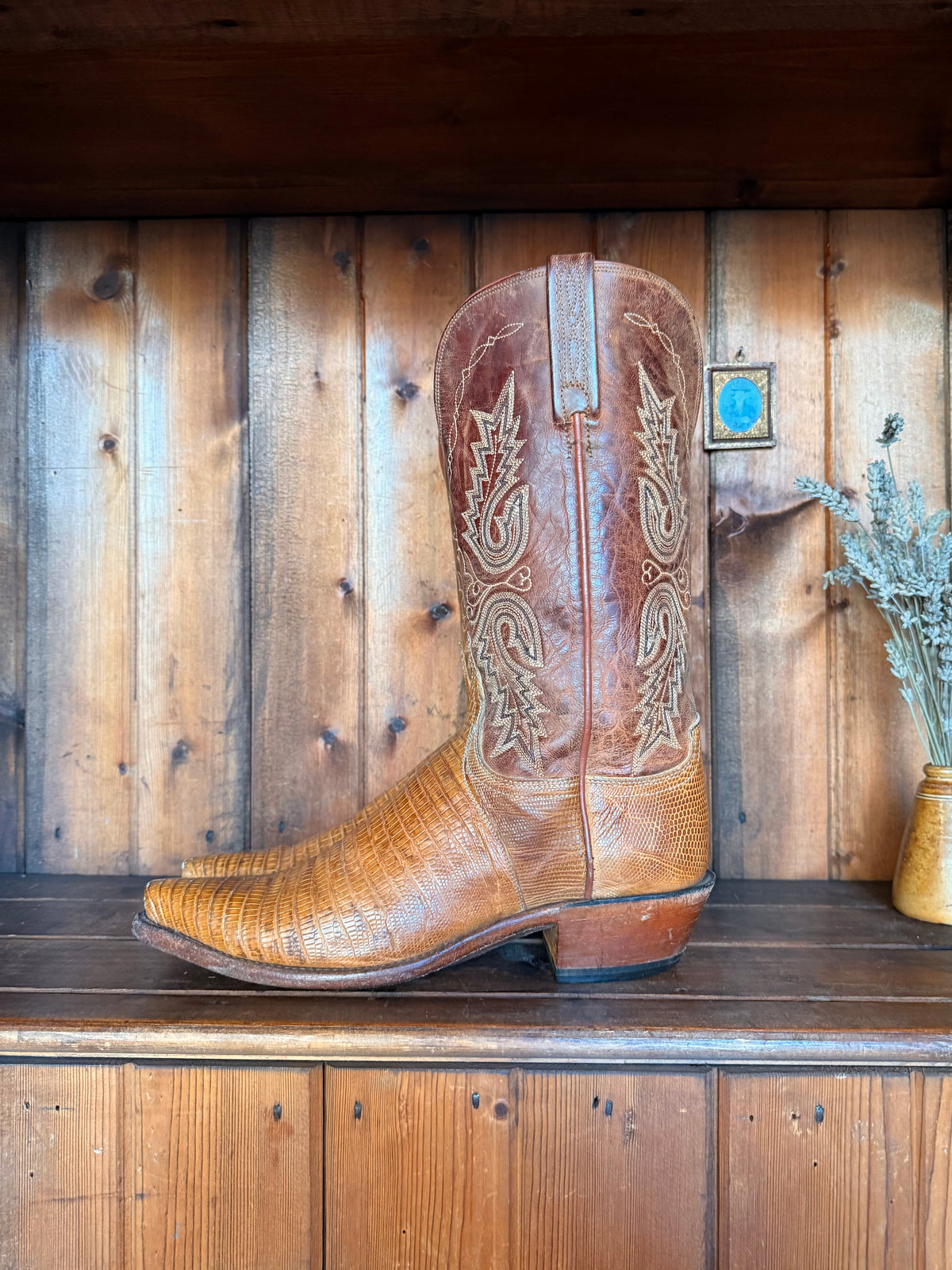 UK 7.5 - Vintage Exotic Teju Lizard 90s Lucchese Cowboy Boots