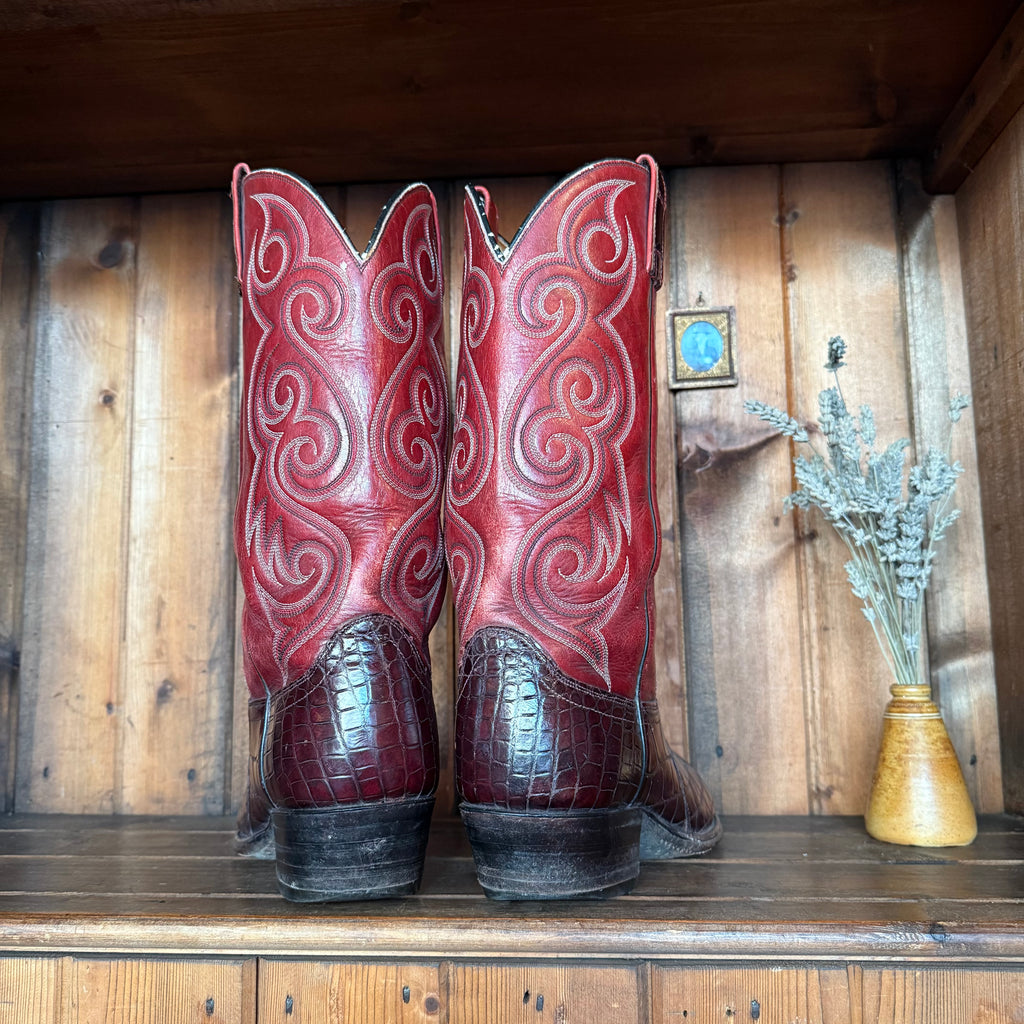 UK 9 - Vintage 1980’s Red Croc Spiral Cowboy Boots
