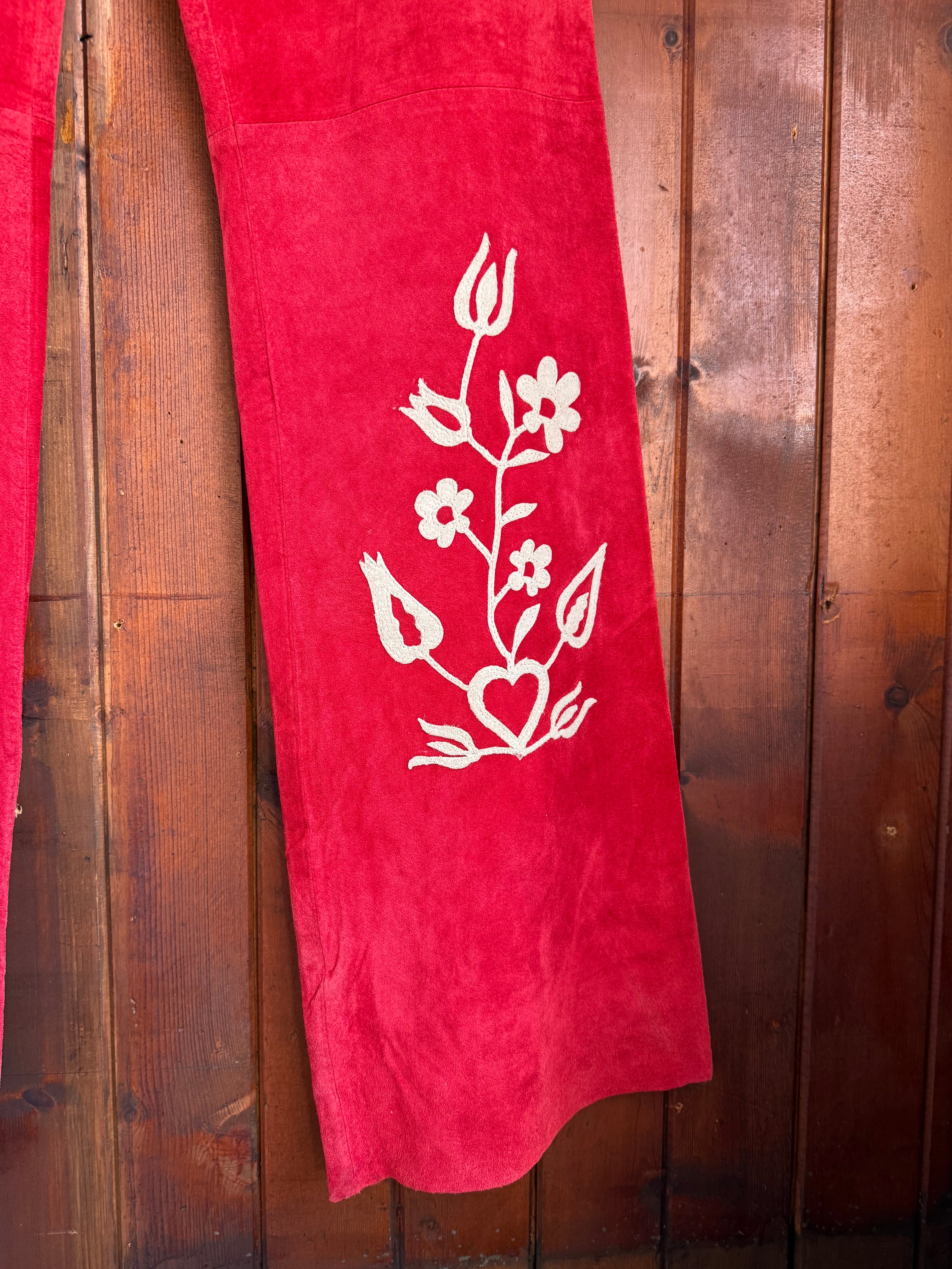 90’s Red Suede Folk Flares