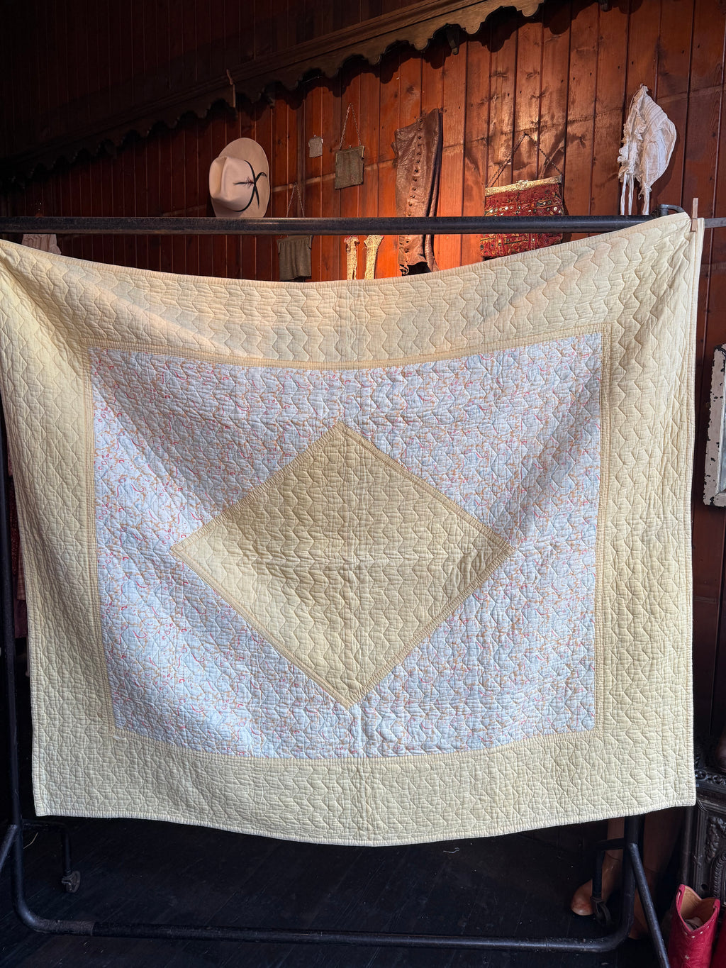 1930s/40s Lemon Yellow Reversible Paisley Quilt