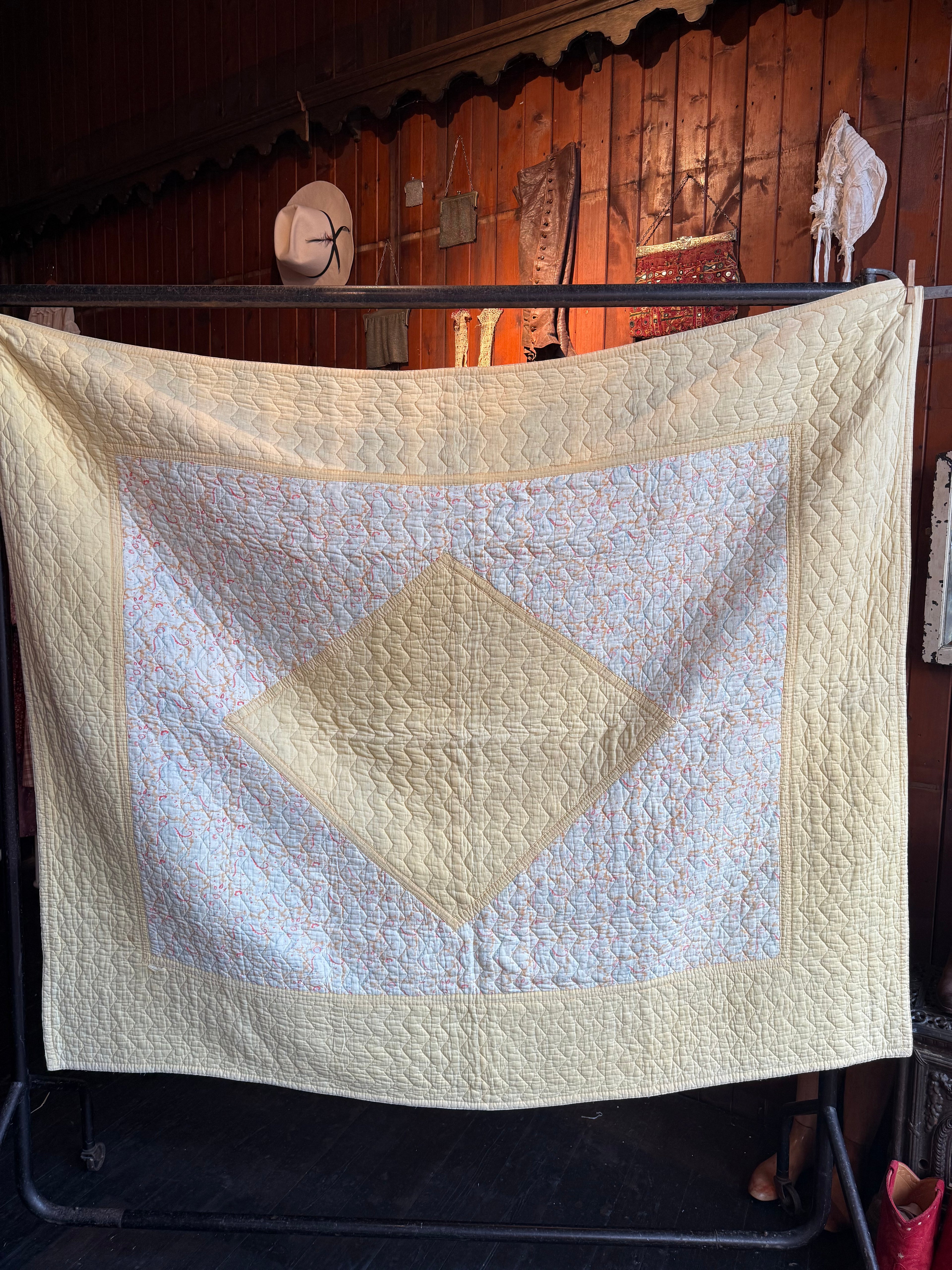 1930s/40s Lemon Yellow Reversible Paisley Quilt