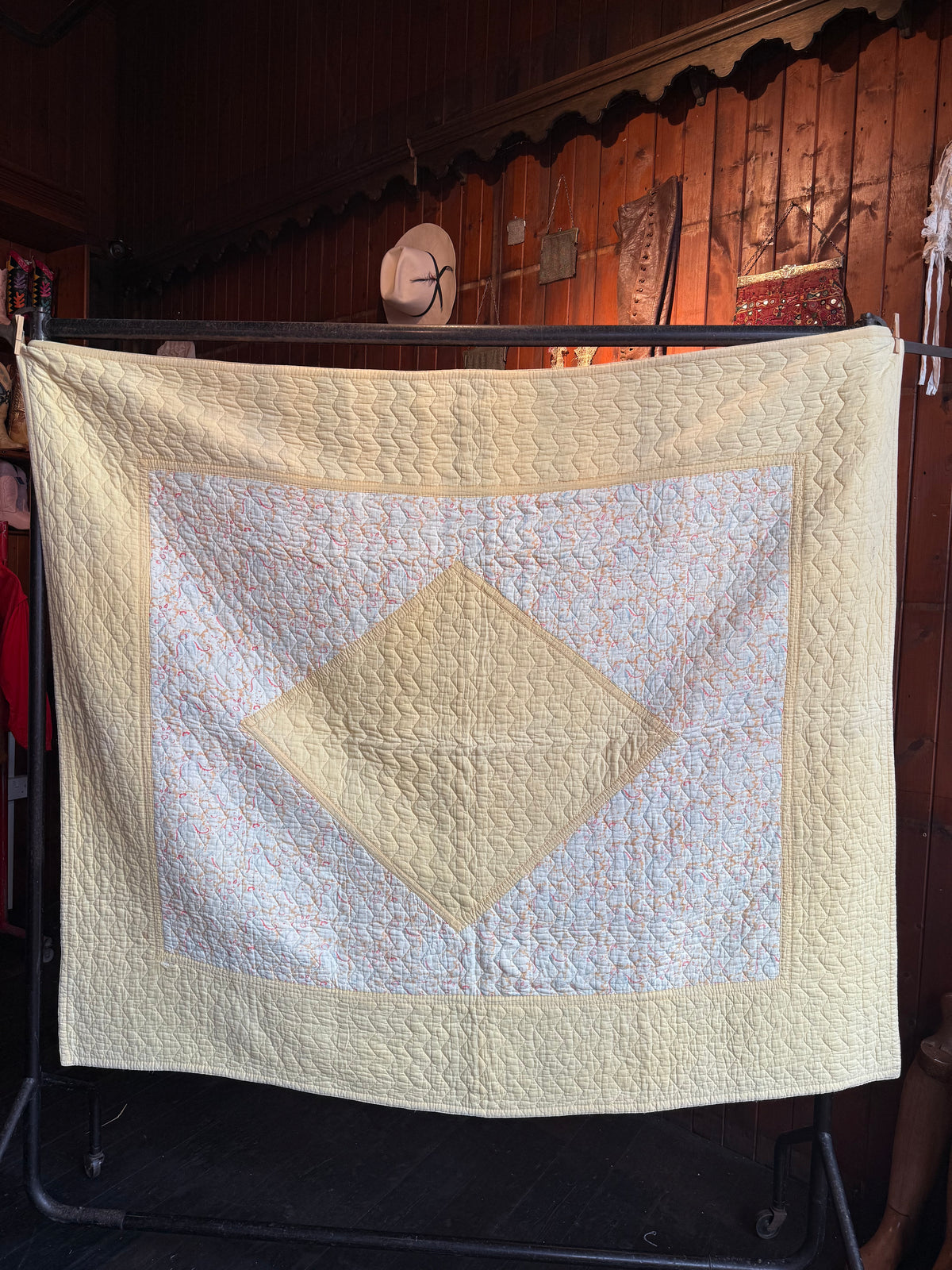 1930s/40s Lemon Yellow Reversible Paisley Quilt