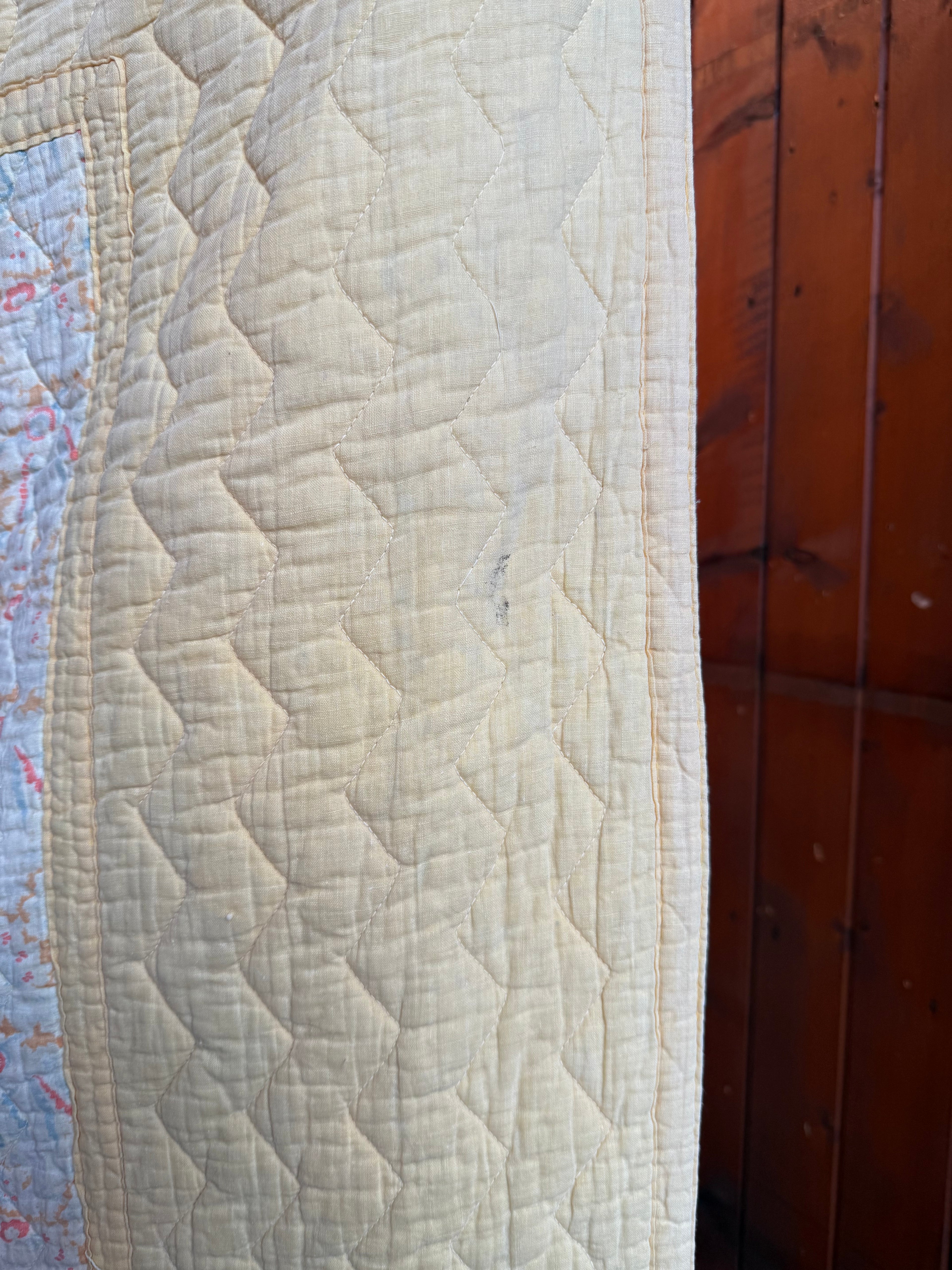1930s/40s Lemon Yellow Reversible Paisley Quilt