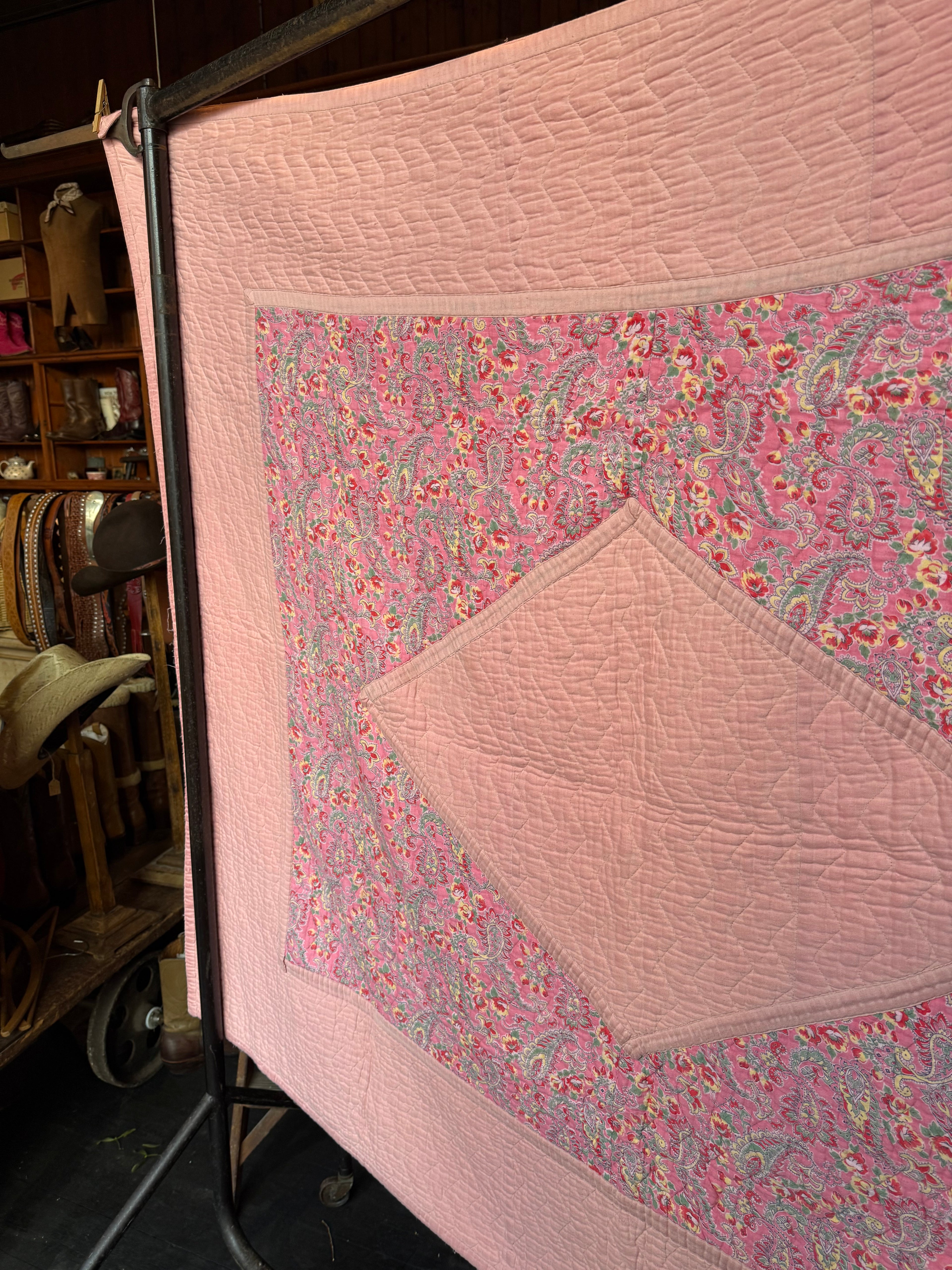 Vintage Pink Paisley Reversible Cotton Quilt