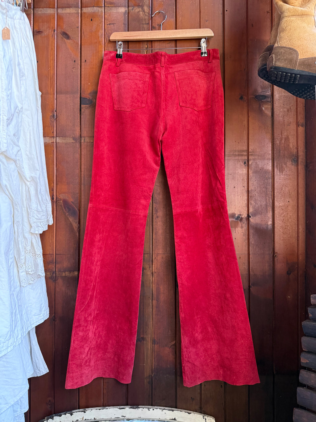 90’s Red Suede Folk Flares