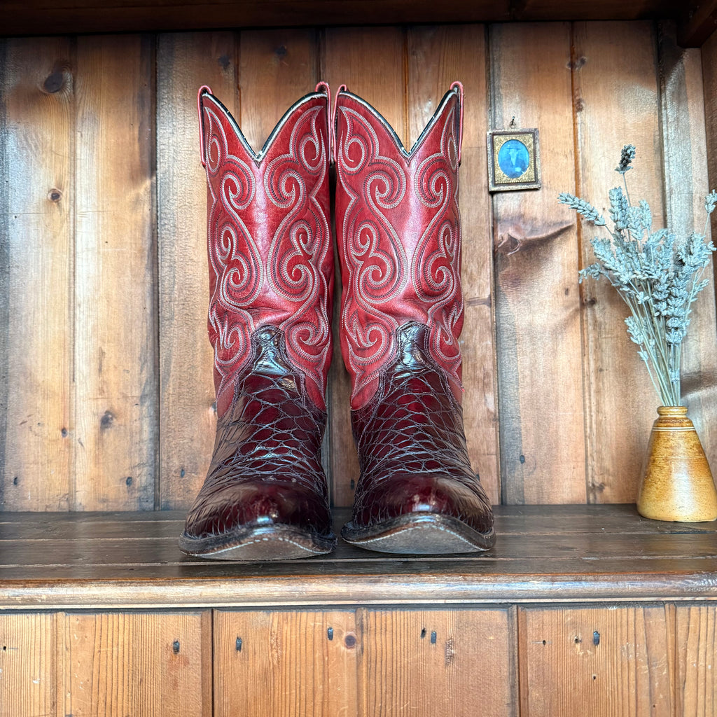 UK 9 - Vintage 1980’s Red Croc Spiral Cowboy Boots