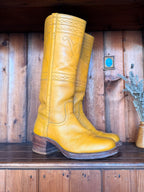 UK 8 - Vintage 1970’s Yellow Longhorn Frye Campus Boots