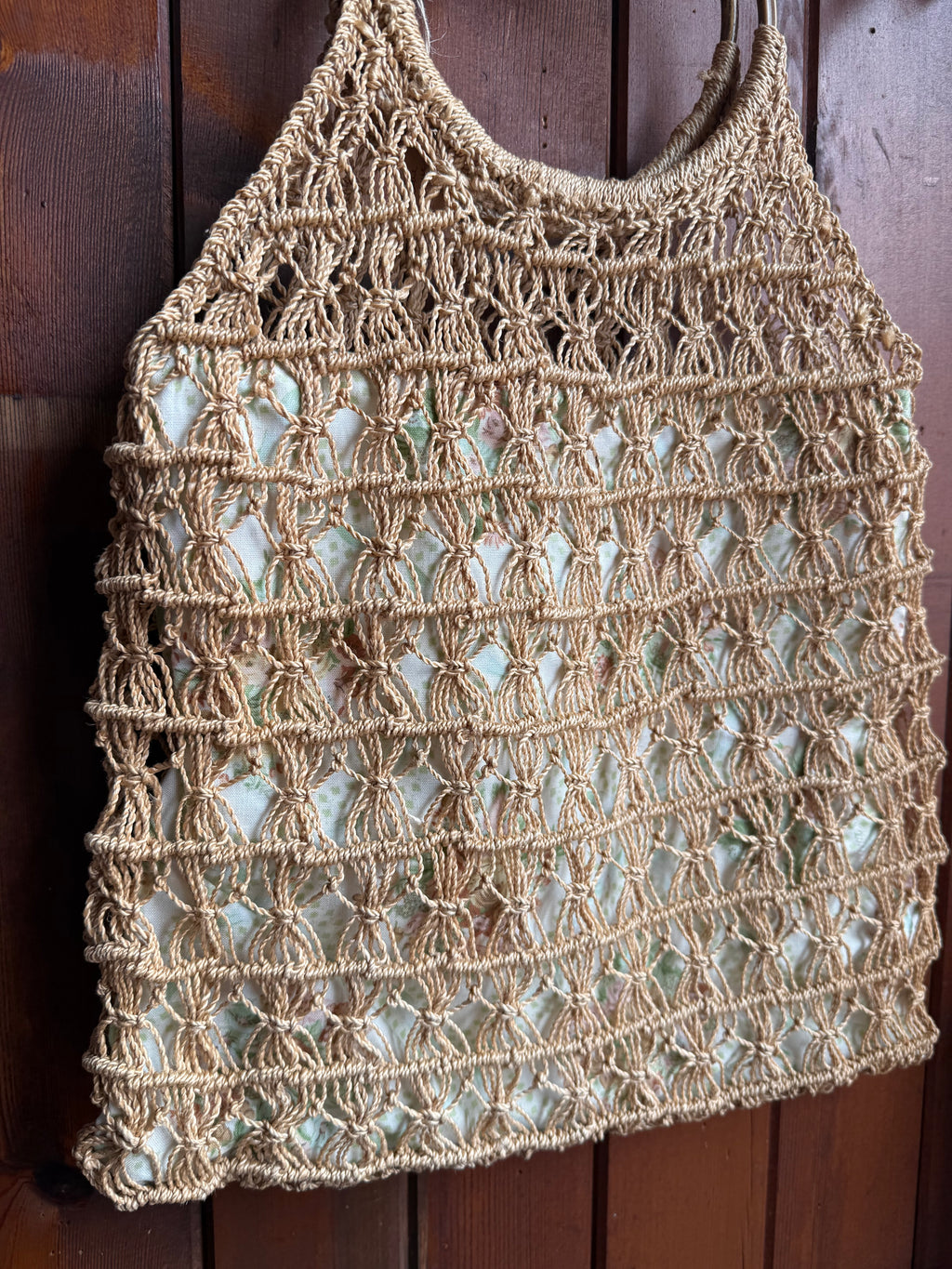 Vintage Lined Macramé Shopping Bag
