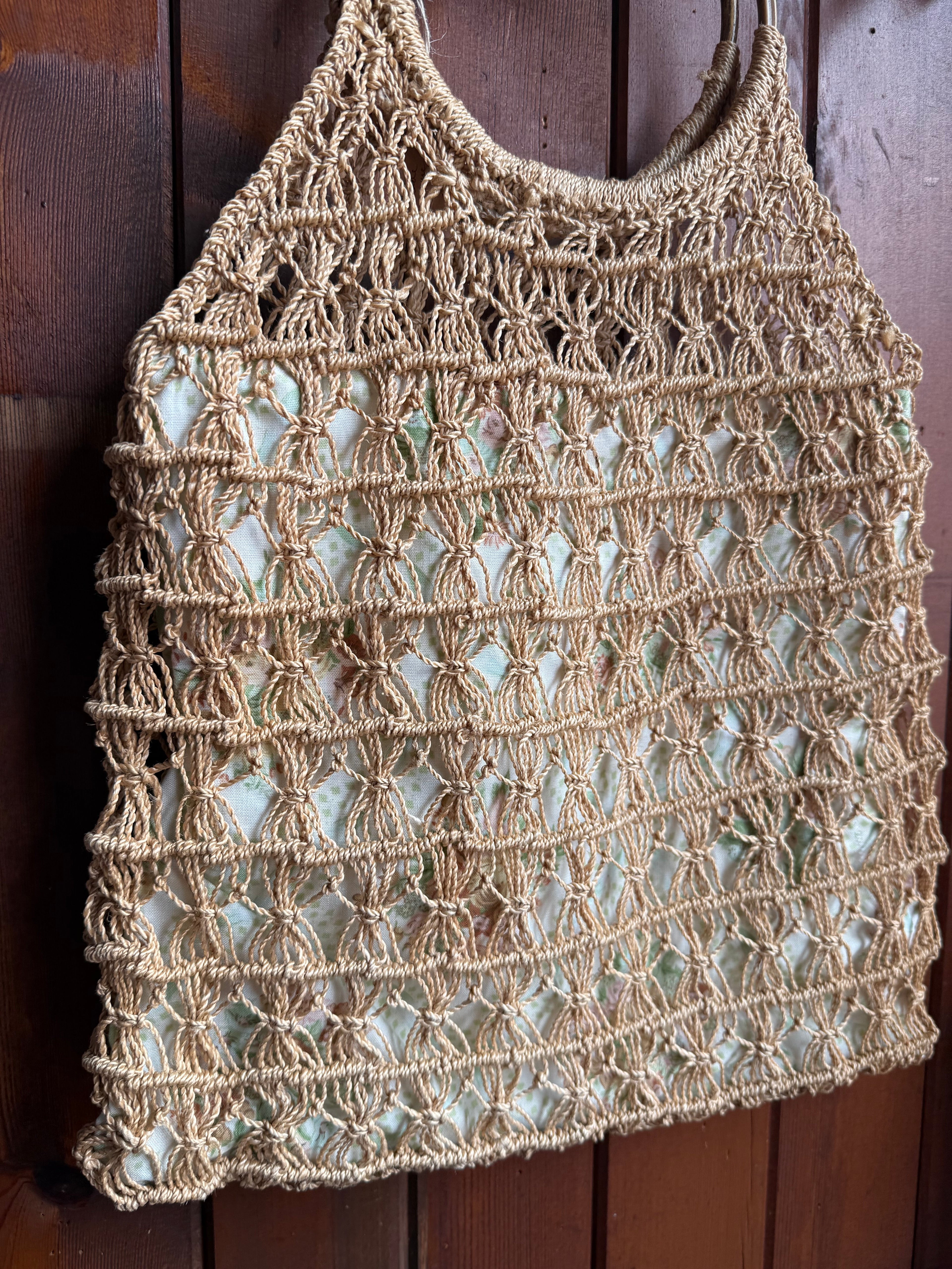 Vintage Lined Macramé Shopping Bag