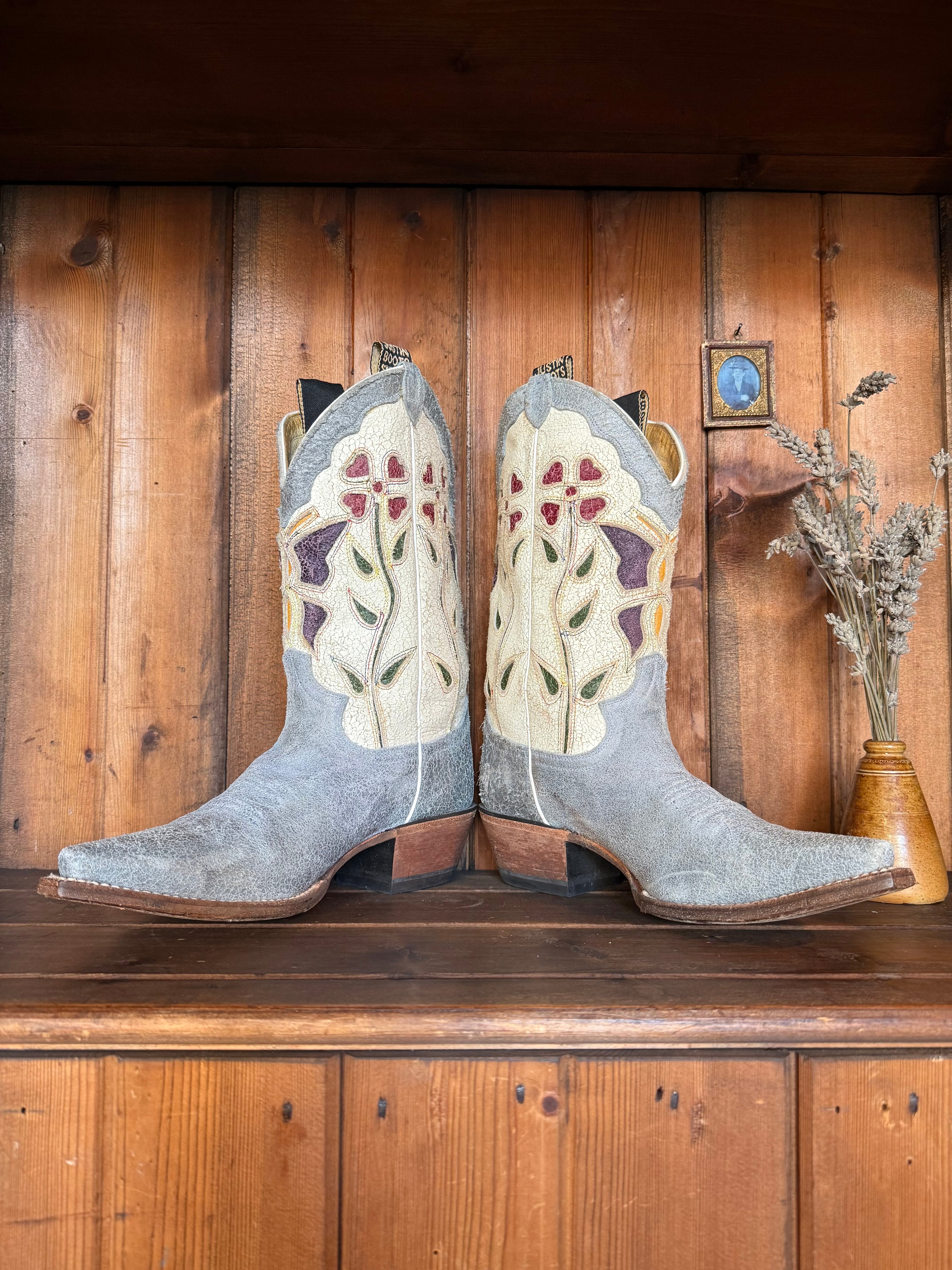 UK 5 - 2000’s ‘Justin Vintage’ Floral Butterfly Inlay Cowboy Boots