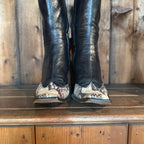 UK 5 - Italian Kid Leather and Snakeskin Vintage Square-toe Boots