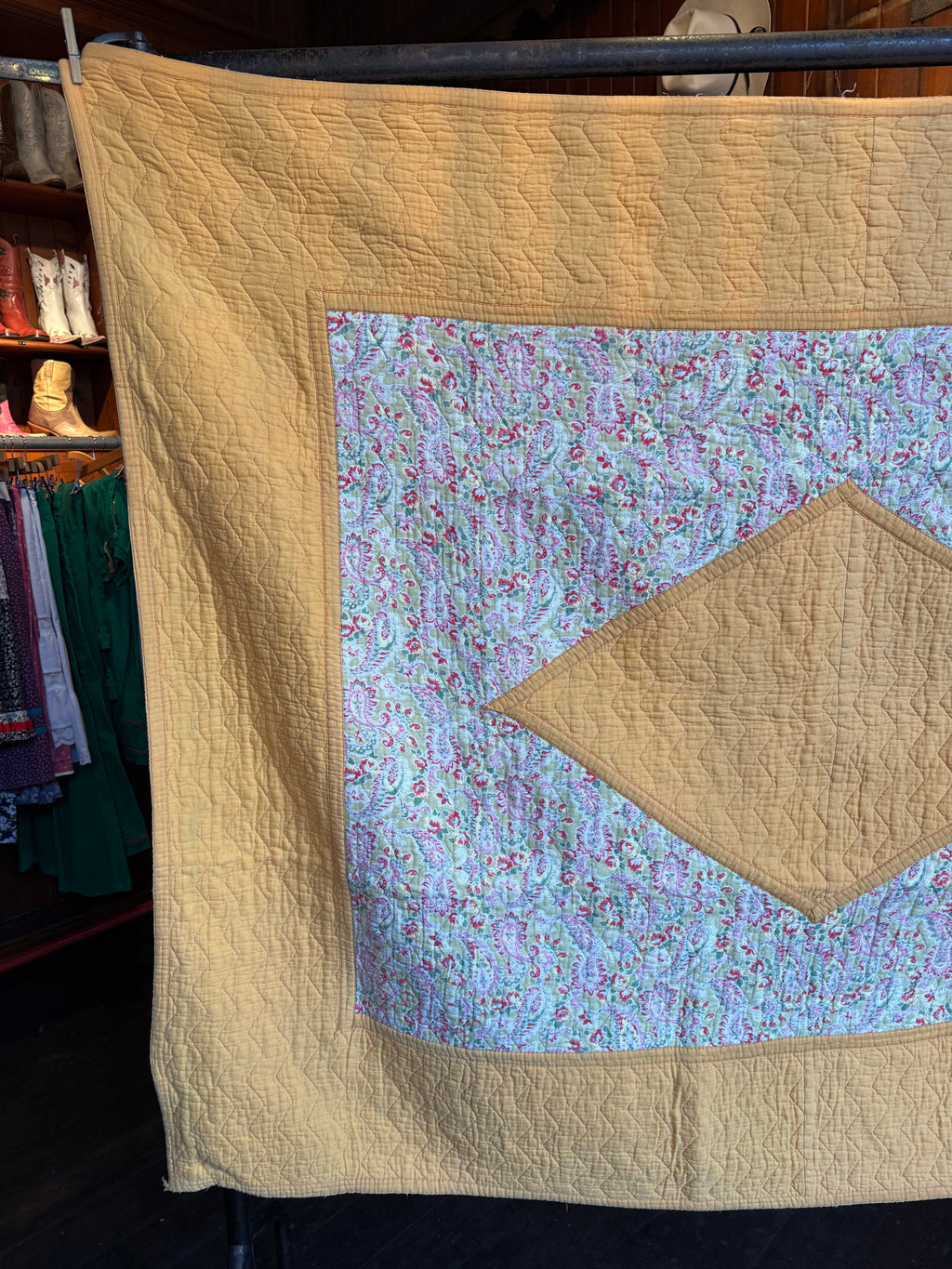 1930s/40s Yellow and Pink Reversible Paisley Quilt