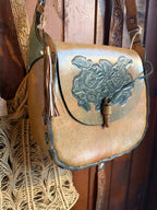 Vintage Tooled Leather Saddle Bag