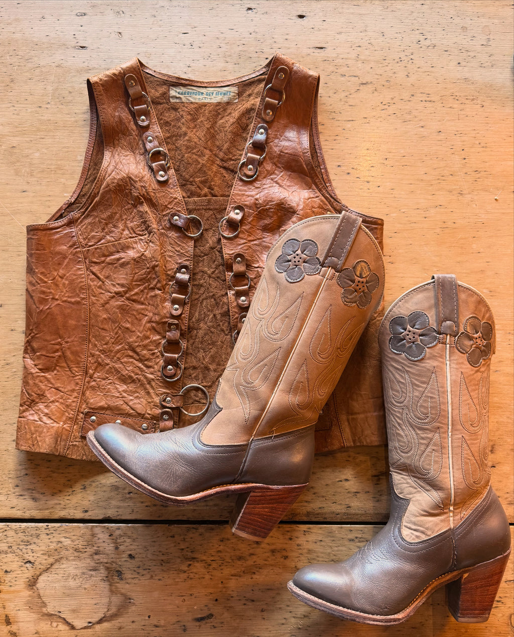 Vintage 1970s French Leather Waistcoat