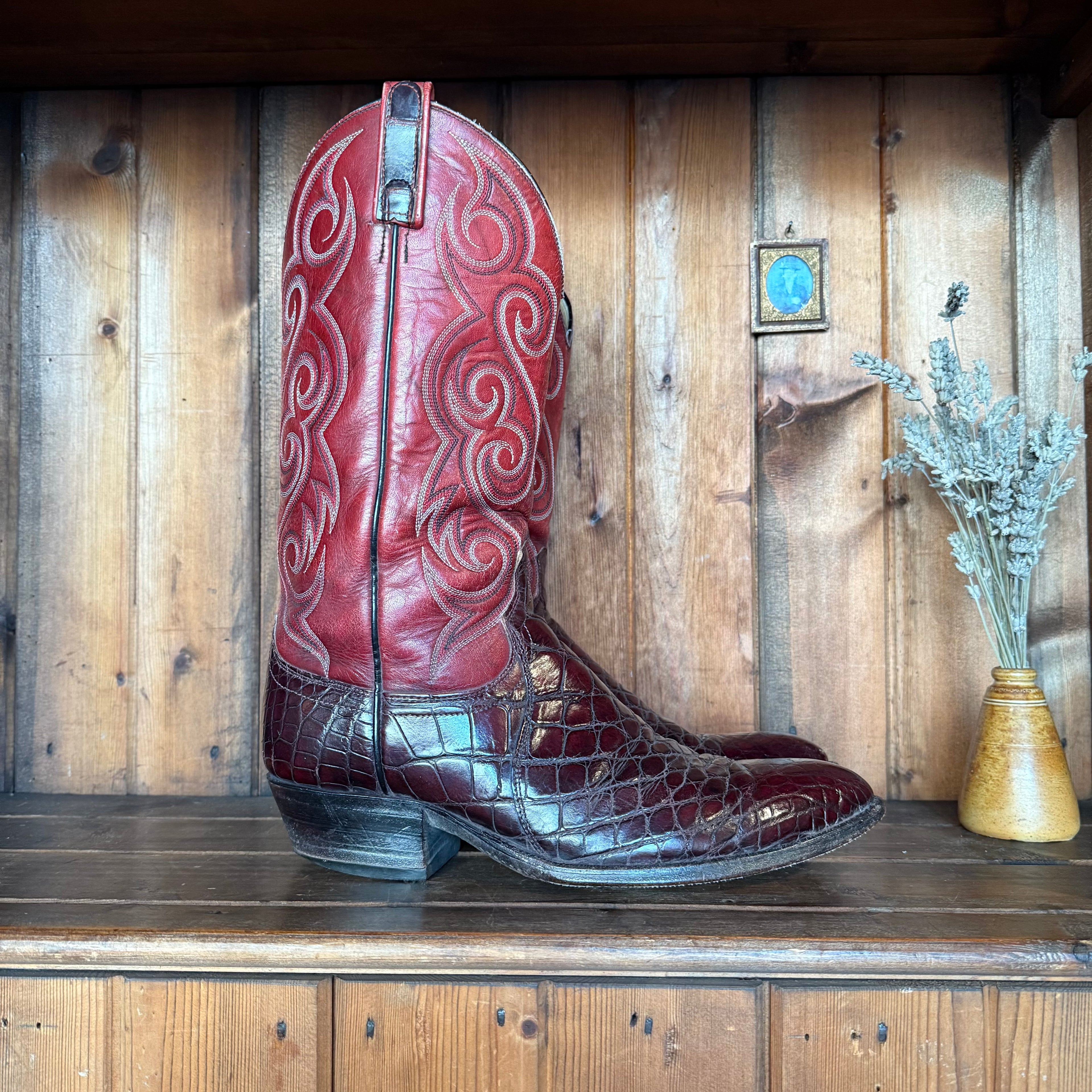 UK 9 - Vintage 1980’s Red Croc Spiral Cowboy Boots