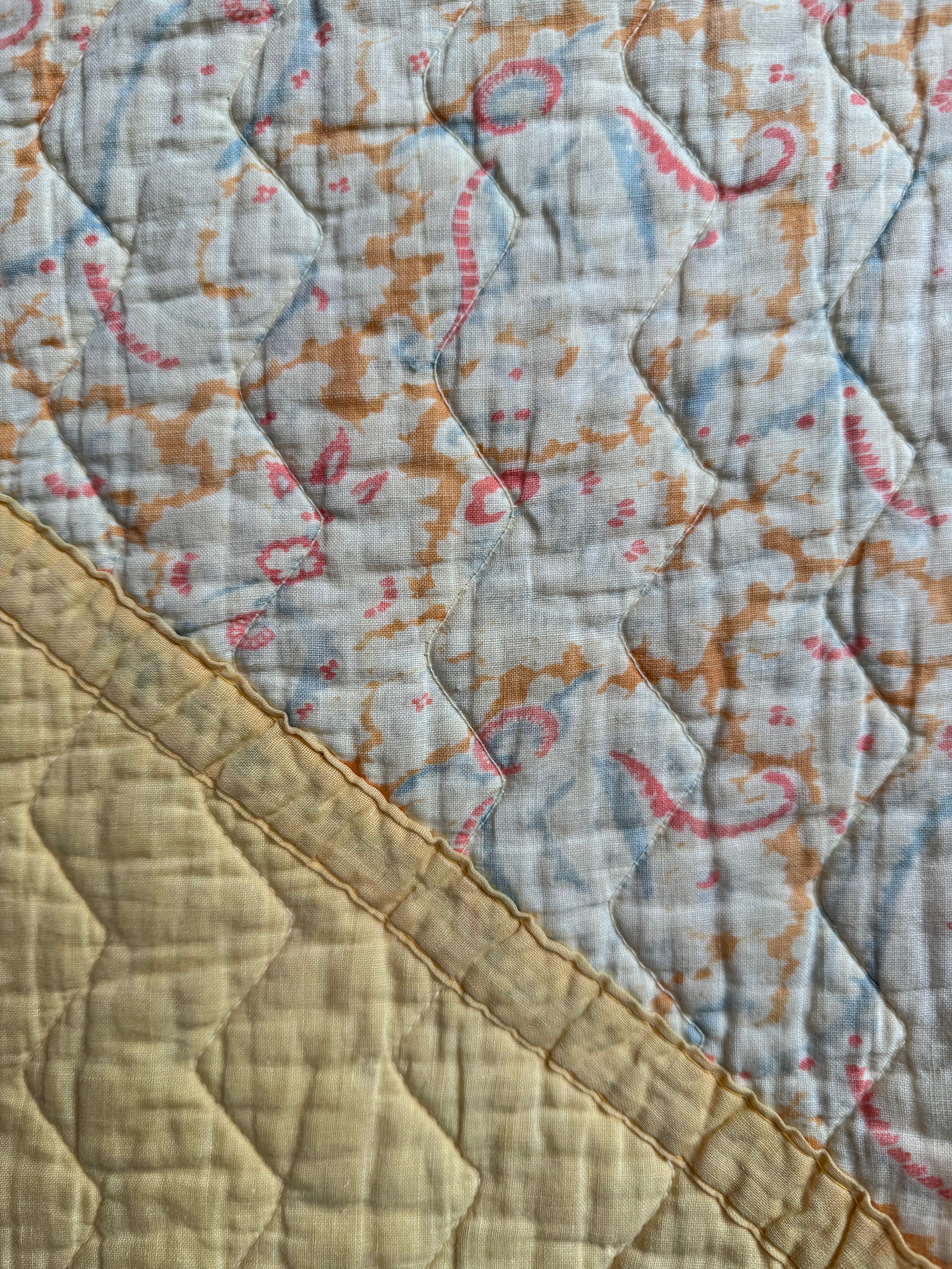 1930s/40s Lemon Yellow Reversible Paisley Quilt