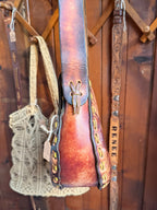 Vintage Large Handmade Tooled Leather Floral Saddle Bag