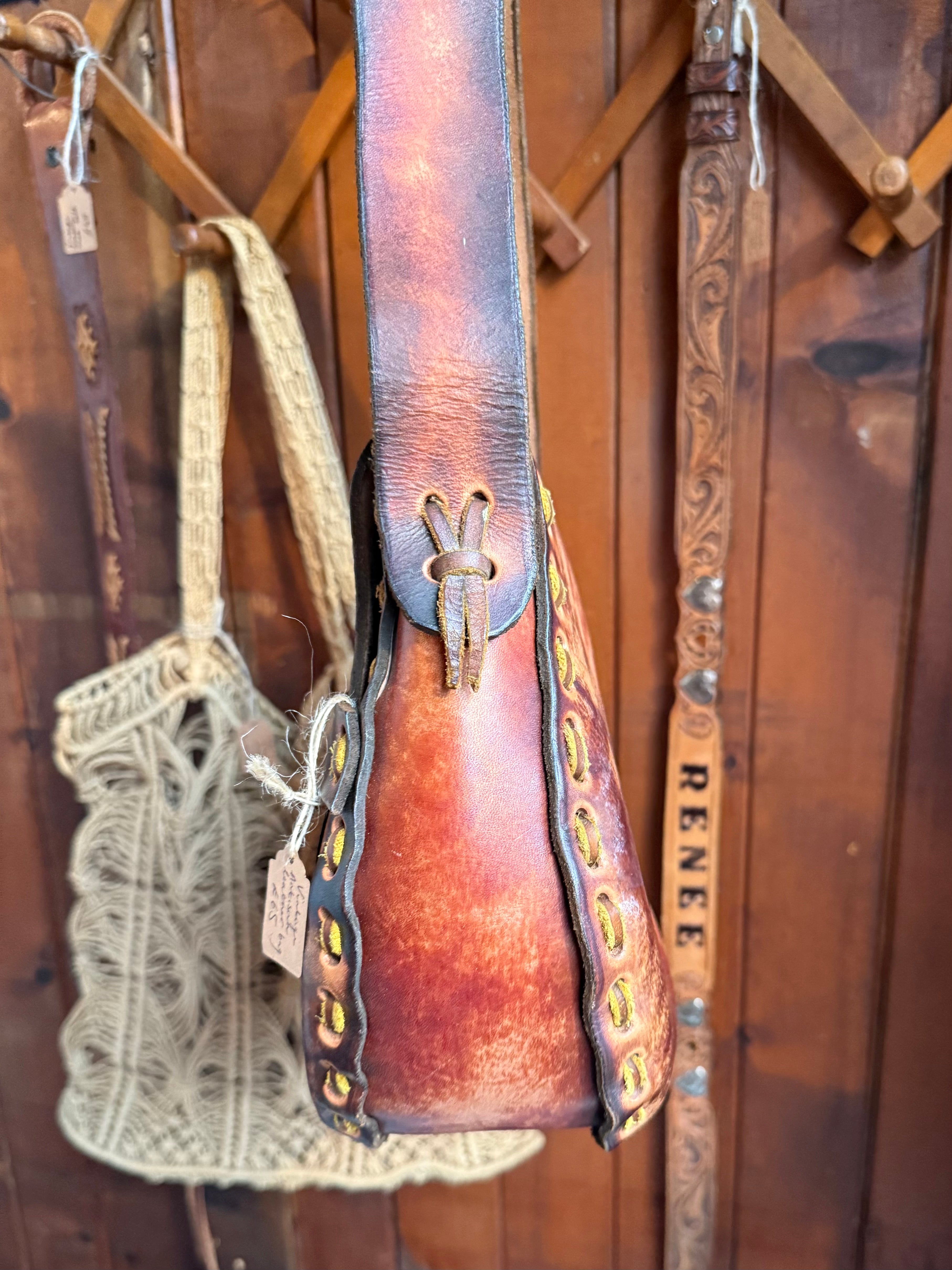 Vintage Large Handmade Tooled Leather Floral Saddle Bag