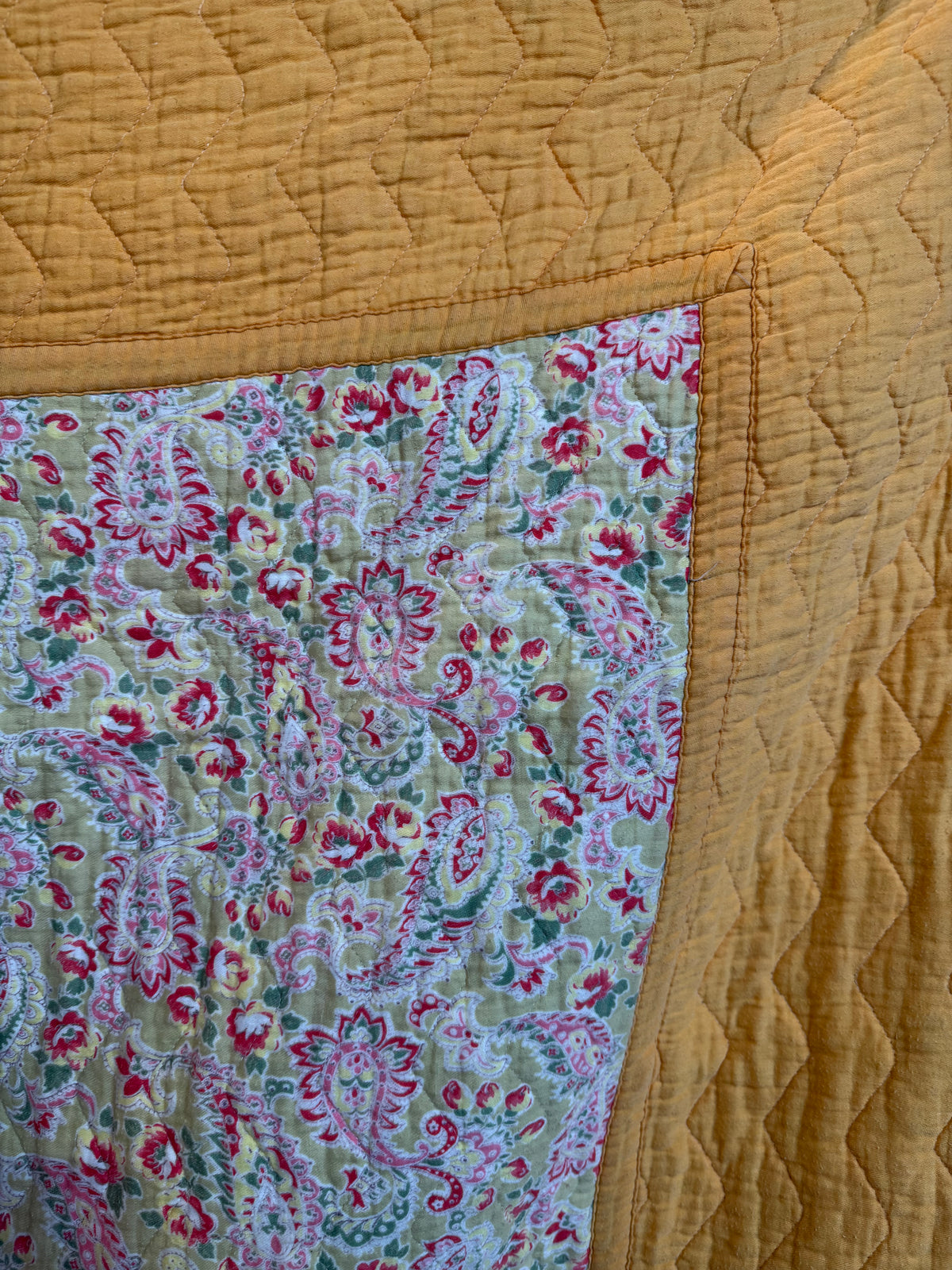 1930s/40s Yellow and Pink Reversible Paisley Quilt