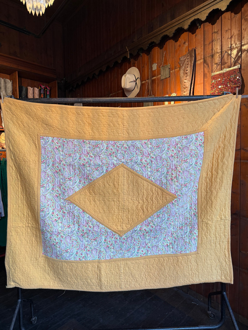 1930s/40s Yellow and Pink Reversible Paisley Quilt