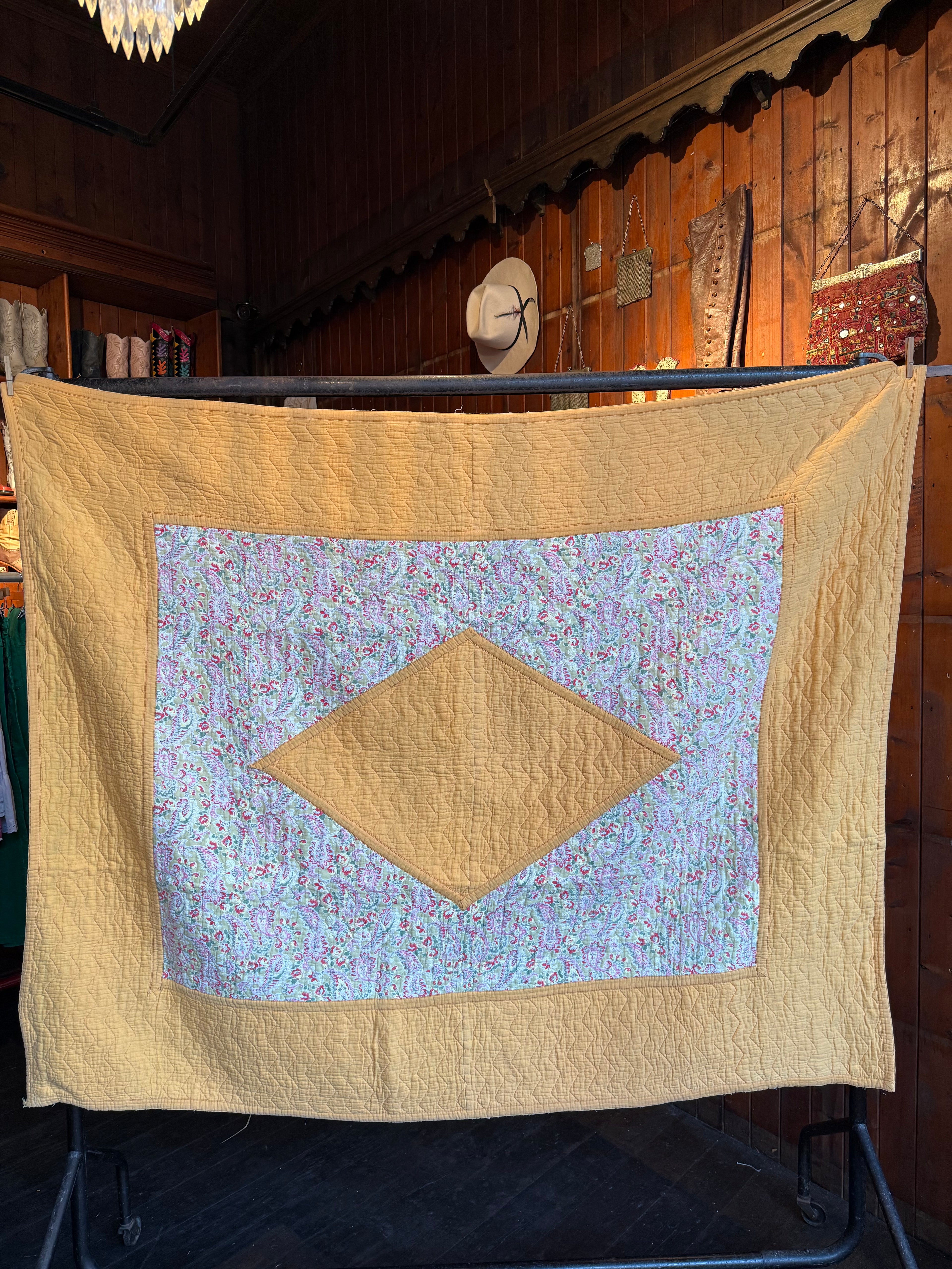 1930s/40s Yellow and Pink Reversible Paisley Quilt