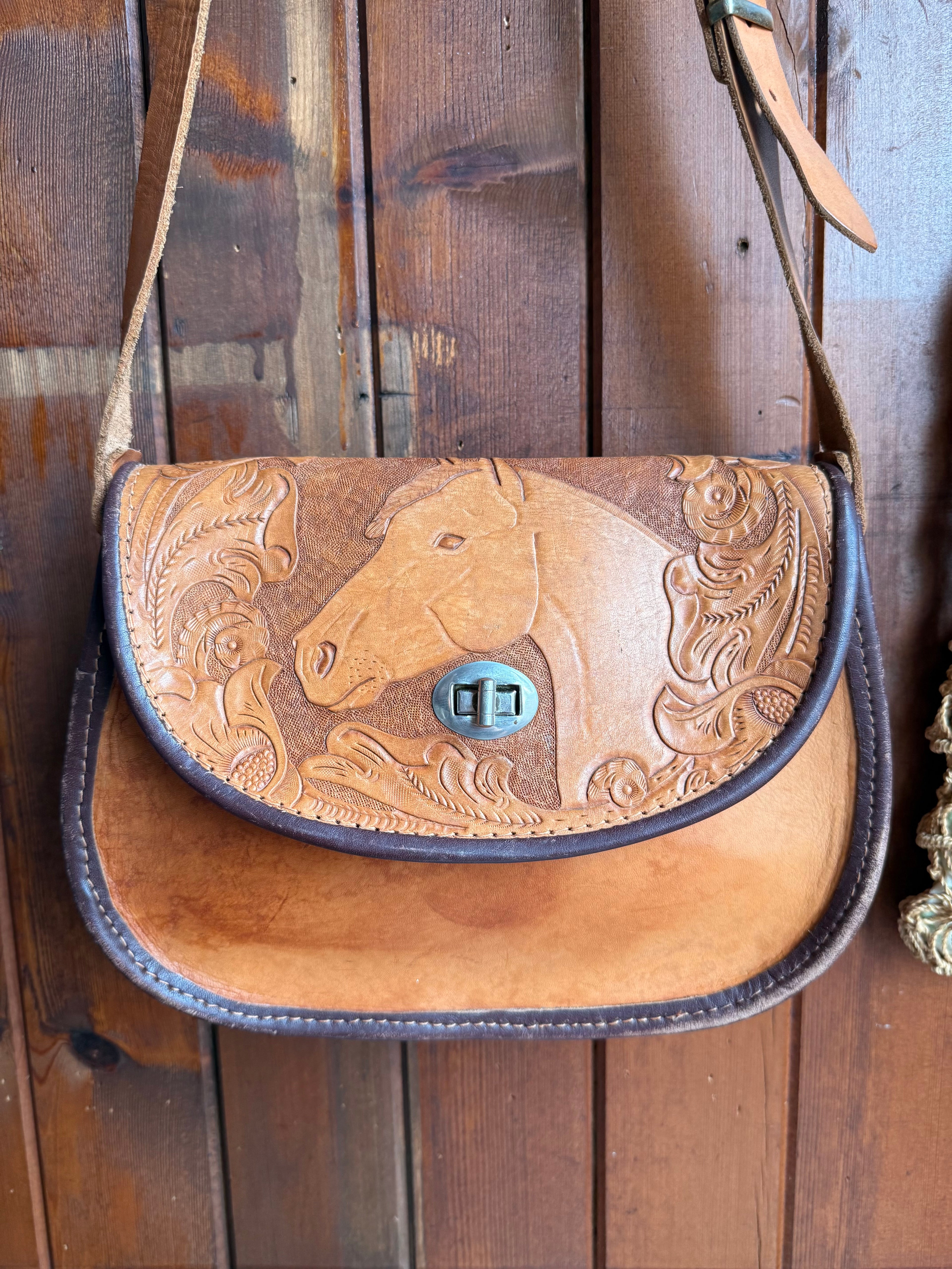 Vintage Handmade Leather Horse Bag