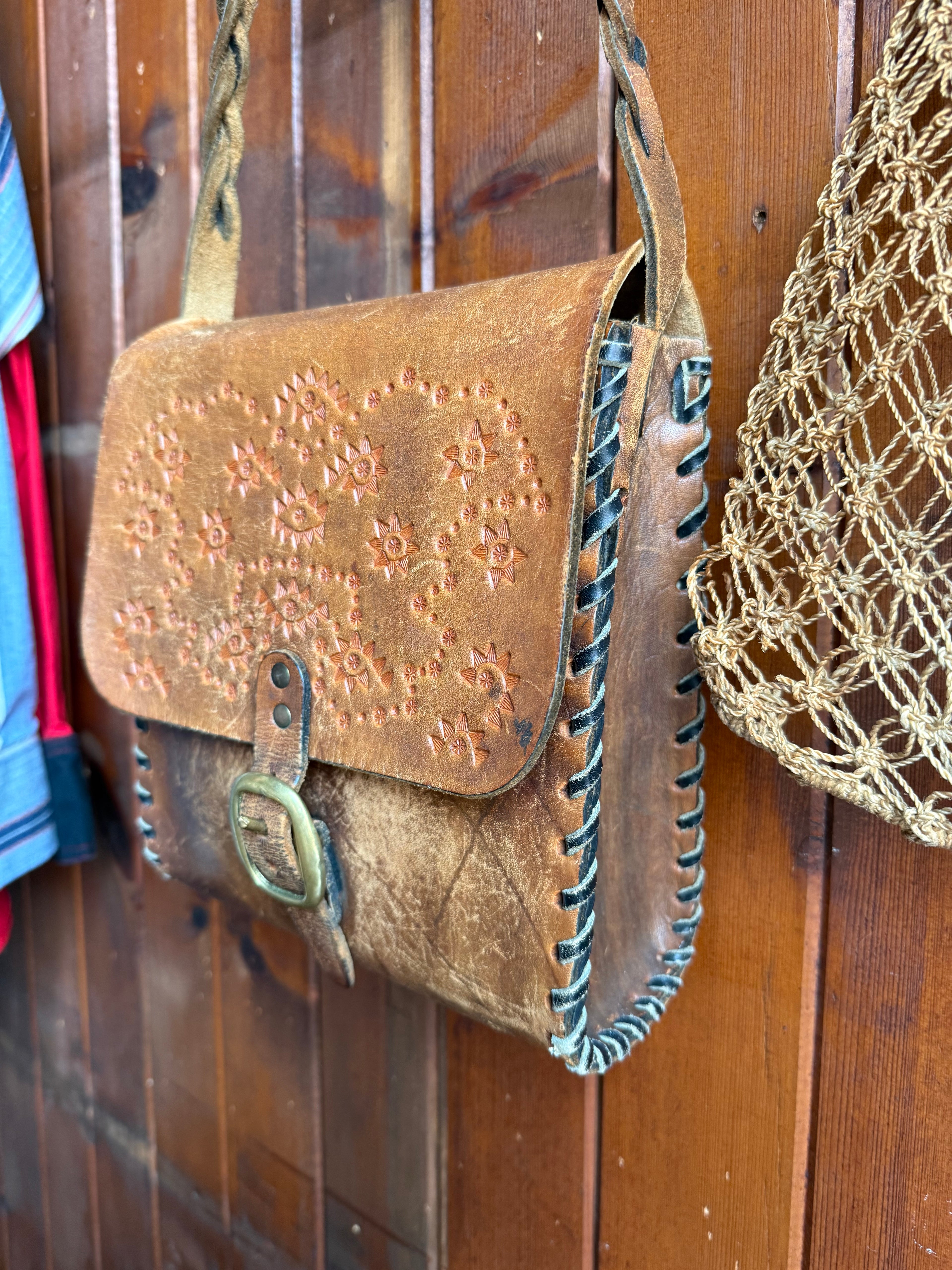 Vintage Handmade Tooled Leather Bag
