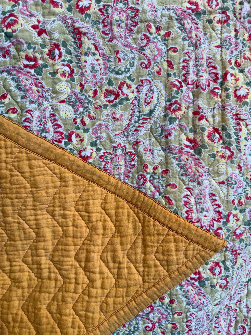 1930s/40s Yellow and Pink Reversible Paisley Quilt