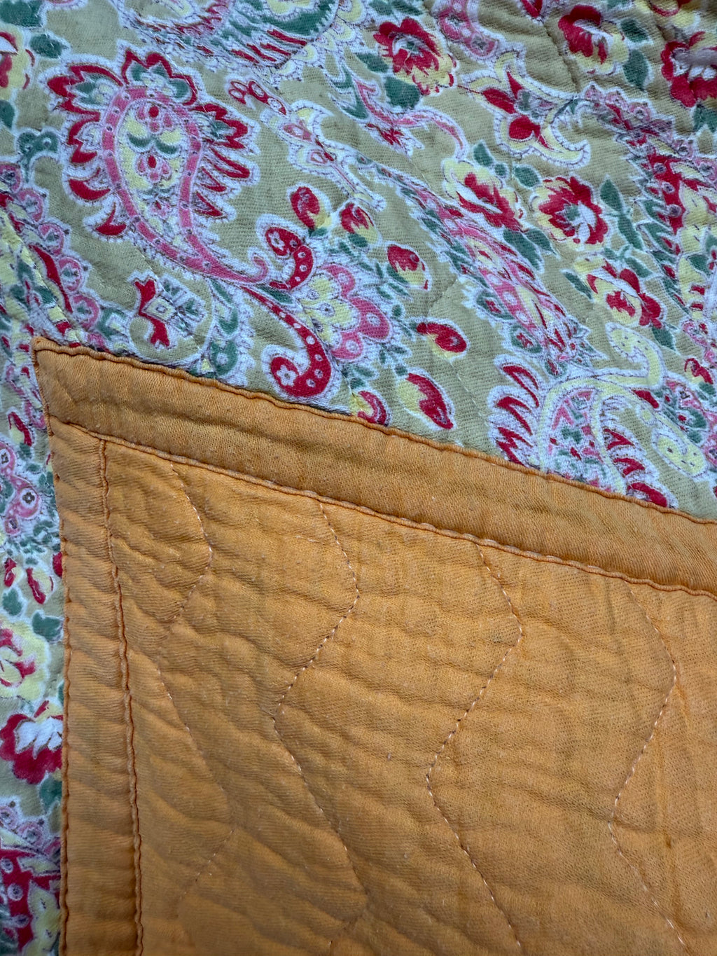 1930s/40s Yellow and Pink Reversible Paisley Quilt