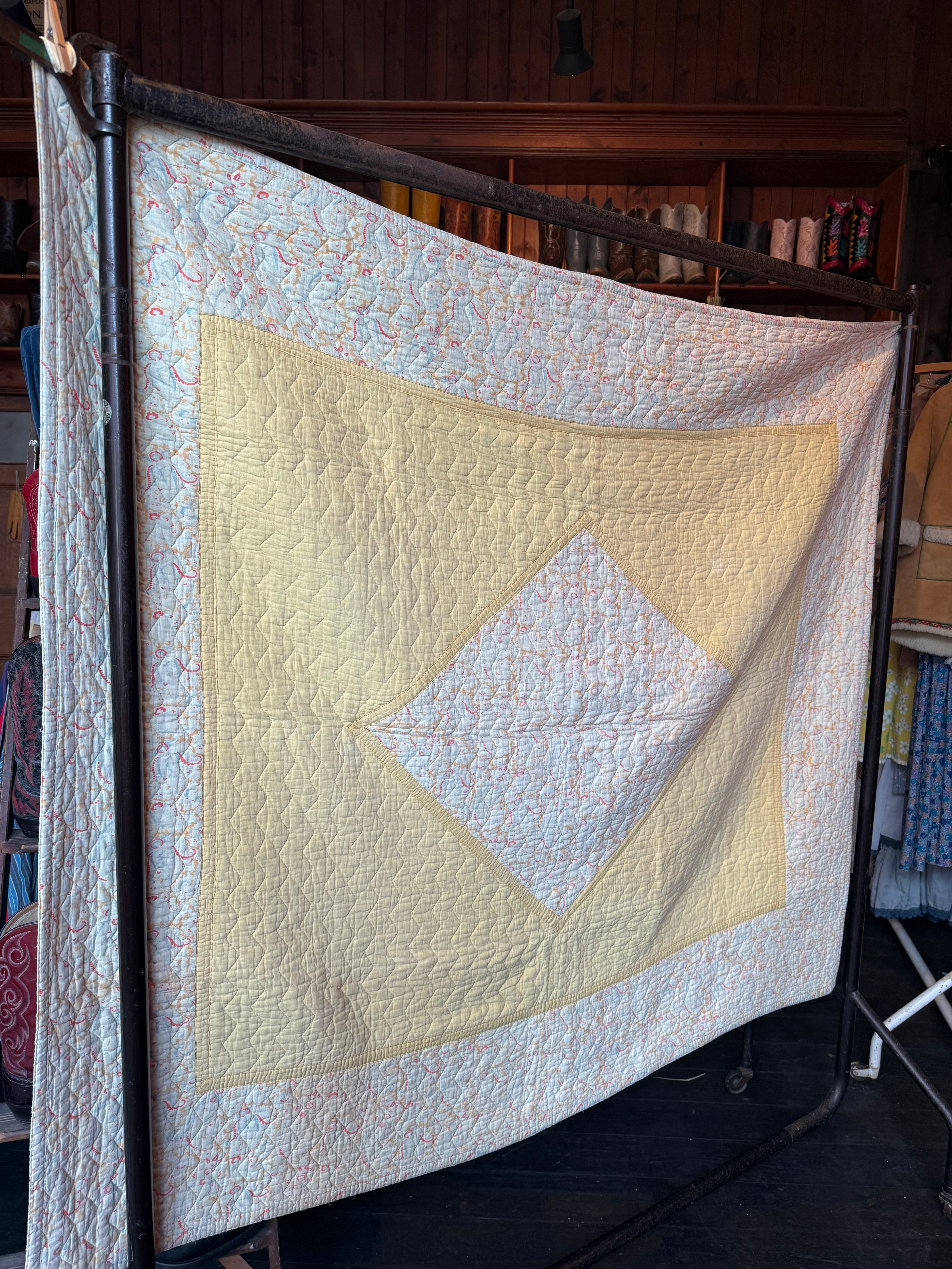 1930s/40s Lemon Yellow Reversible Paisley Quilt