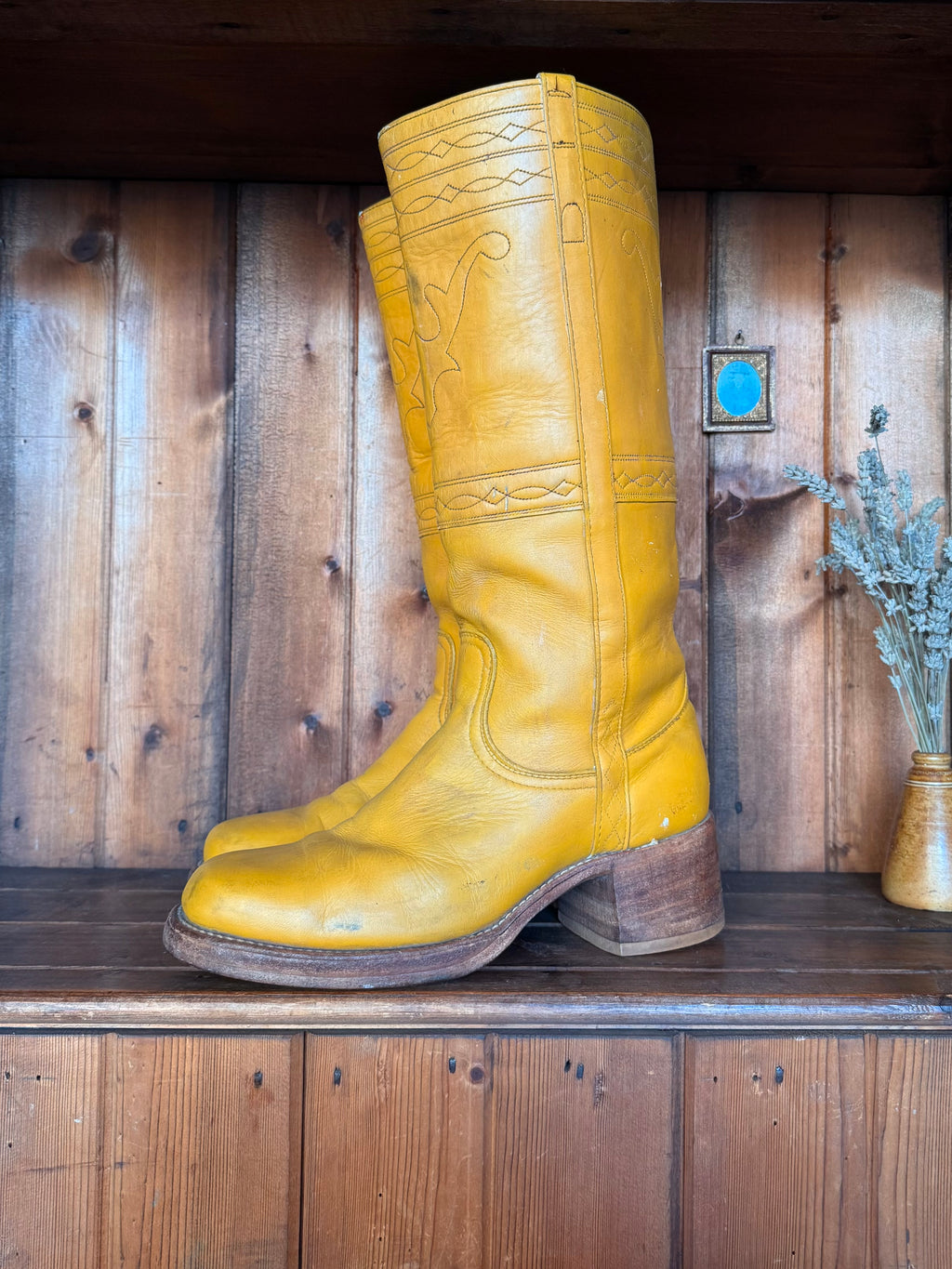 UK 8 - Vintage 1970’s Yellow Longhorn Frye Campus Boots