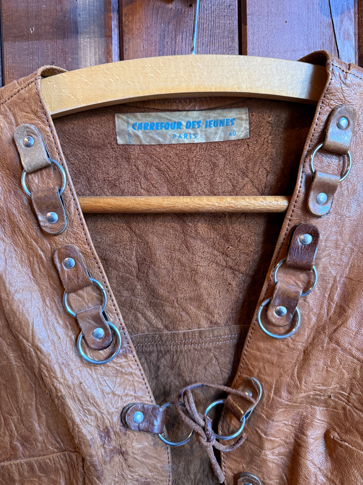 Vintage 1970s French Leather Waistcoat